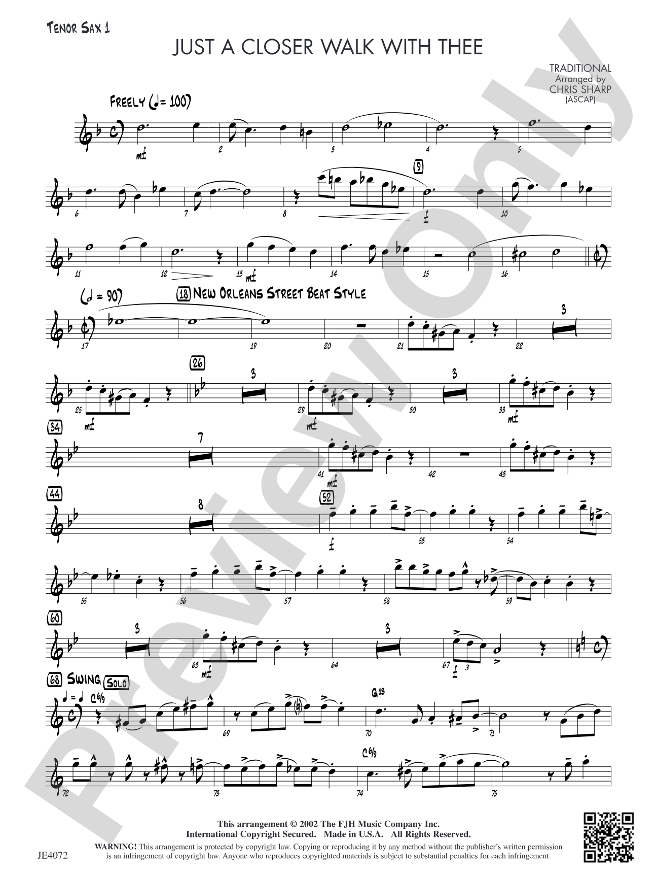 Just a Closer Walk with Thee: Tenor Sax 1