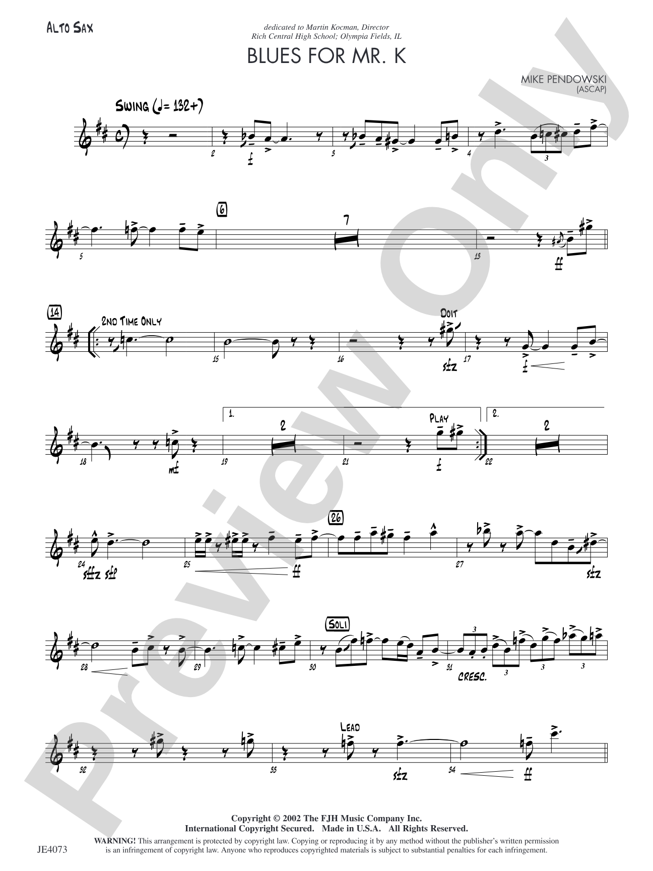 Blues for Mr. K: Alto Sax 1