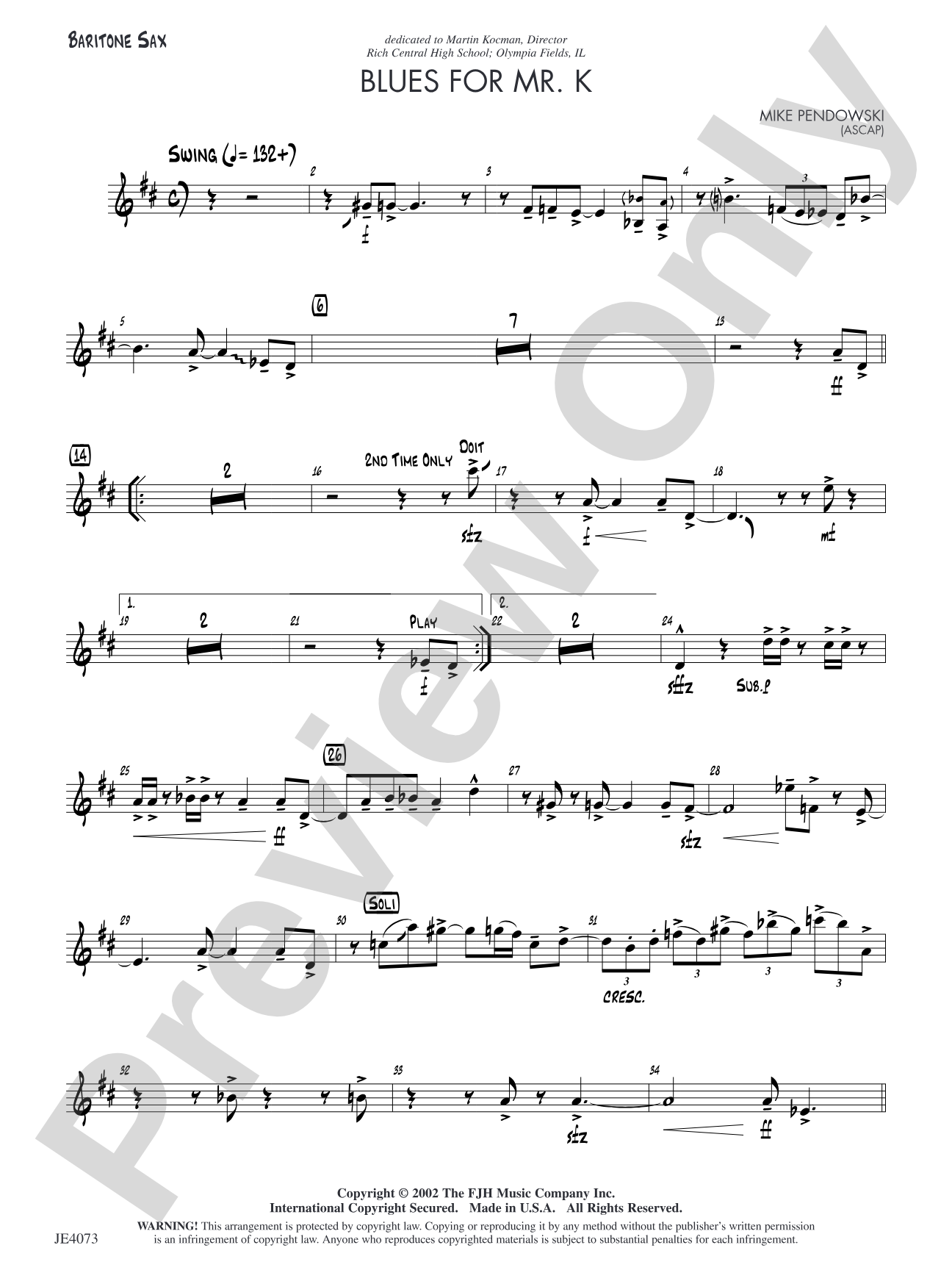 Blues for Mr. K: Baritone Sax