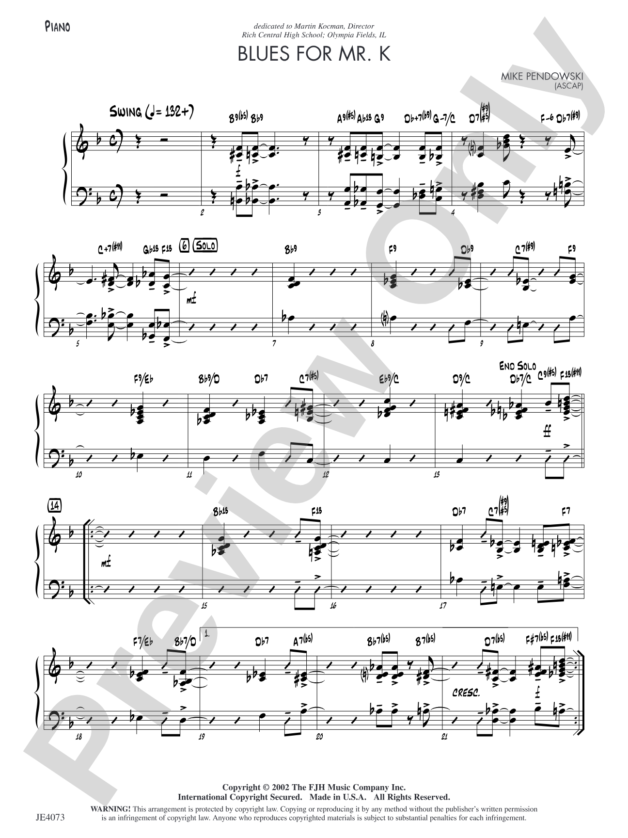 Blues for Mr. K: Piano