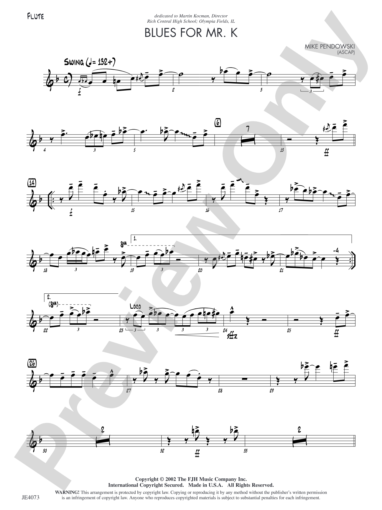 Blues for Mr. K: Optional Flute
