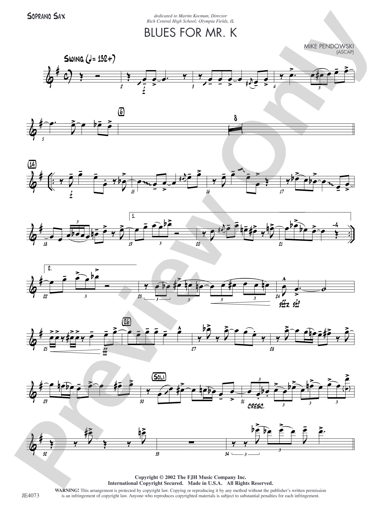 Blues for Mr. K: Soprano Sax