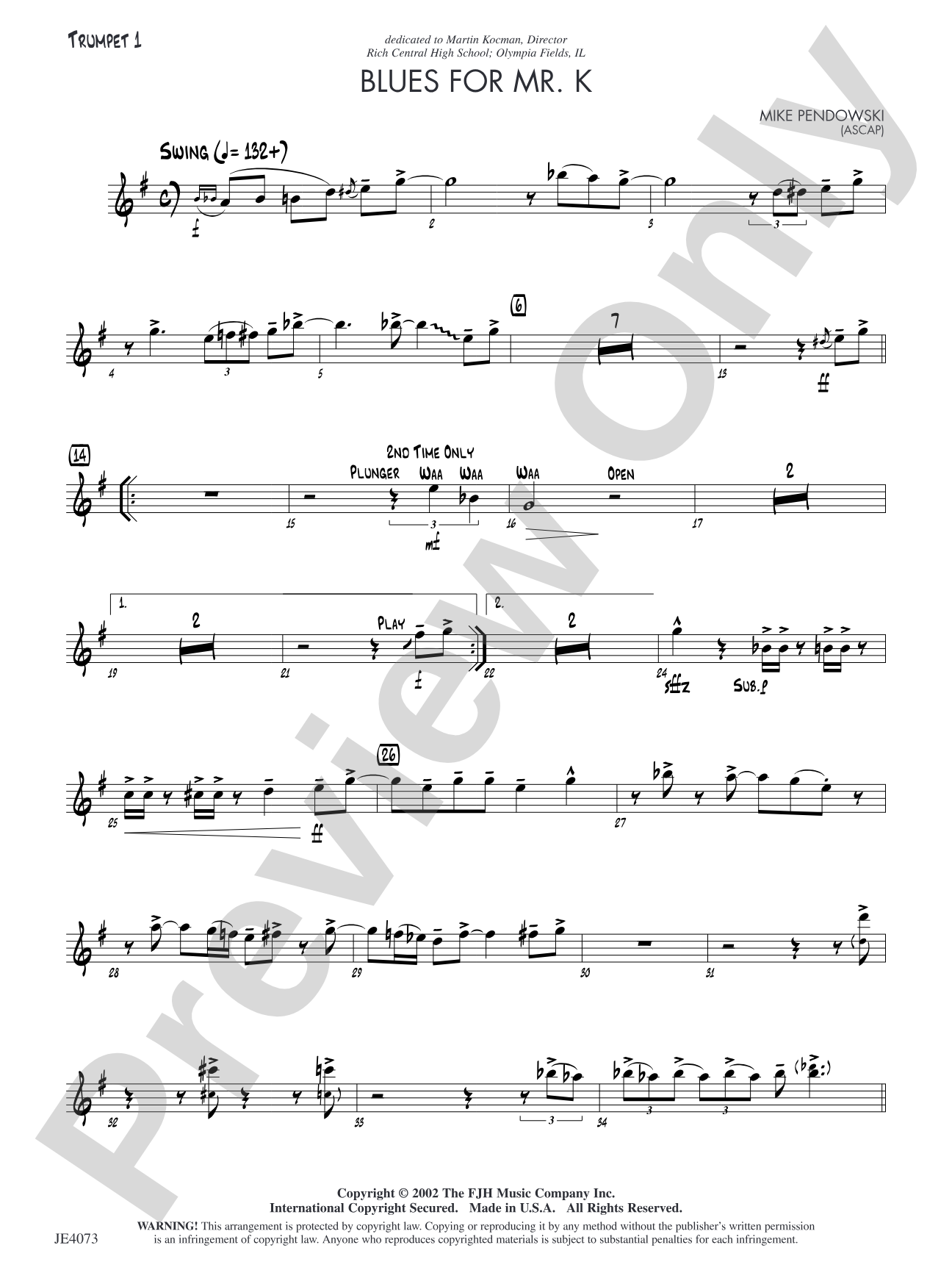 Blues for Mr. K: Trumpet 1
