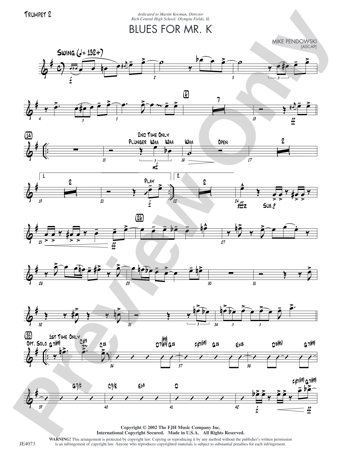 Blues for Mr. K: Trumpet 2