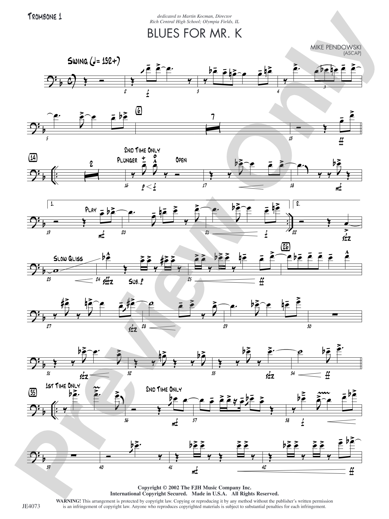 Blues for Mr. K: Trombone 1