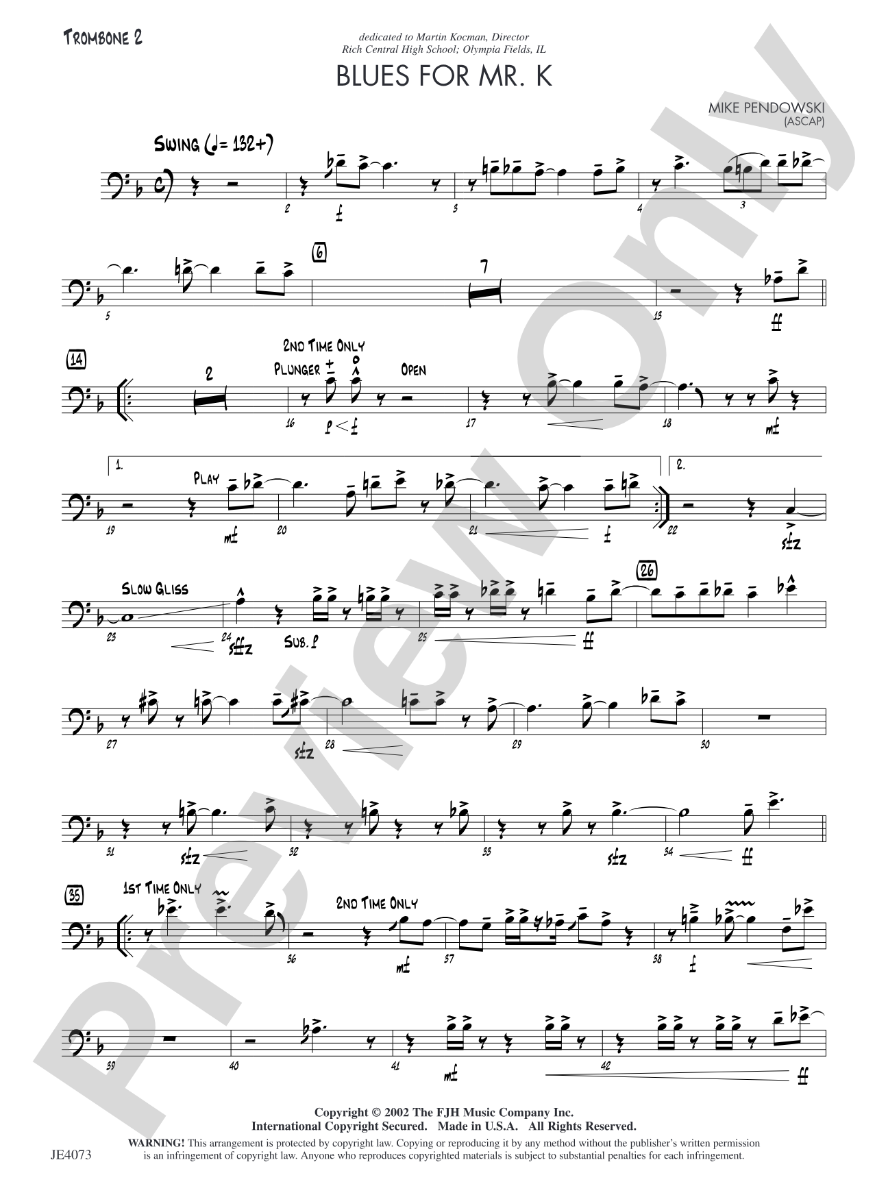 Blues for Mr. K: Trombone 2
