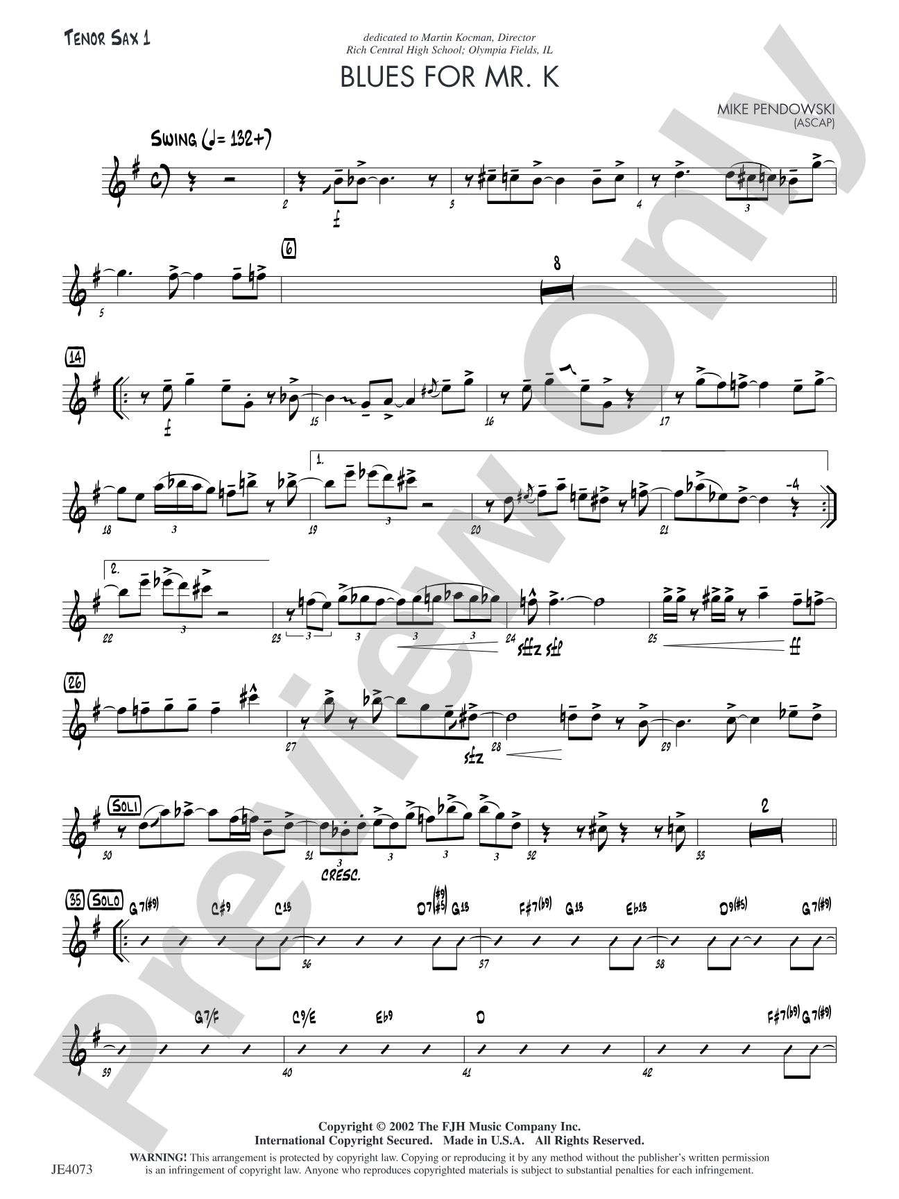 Blues for Mr. K: Tenor Sax 1