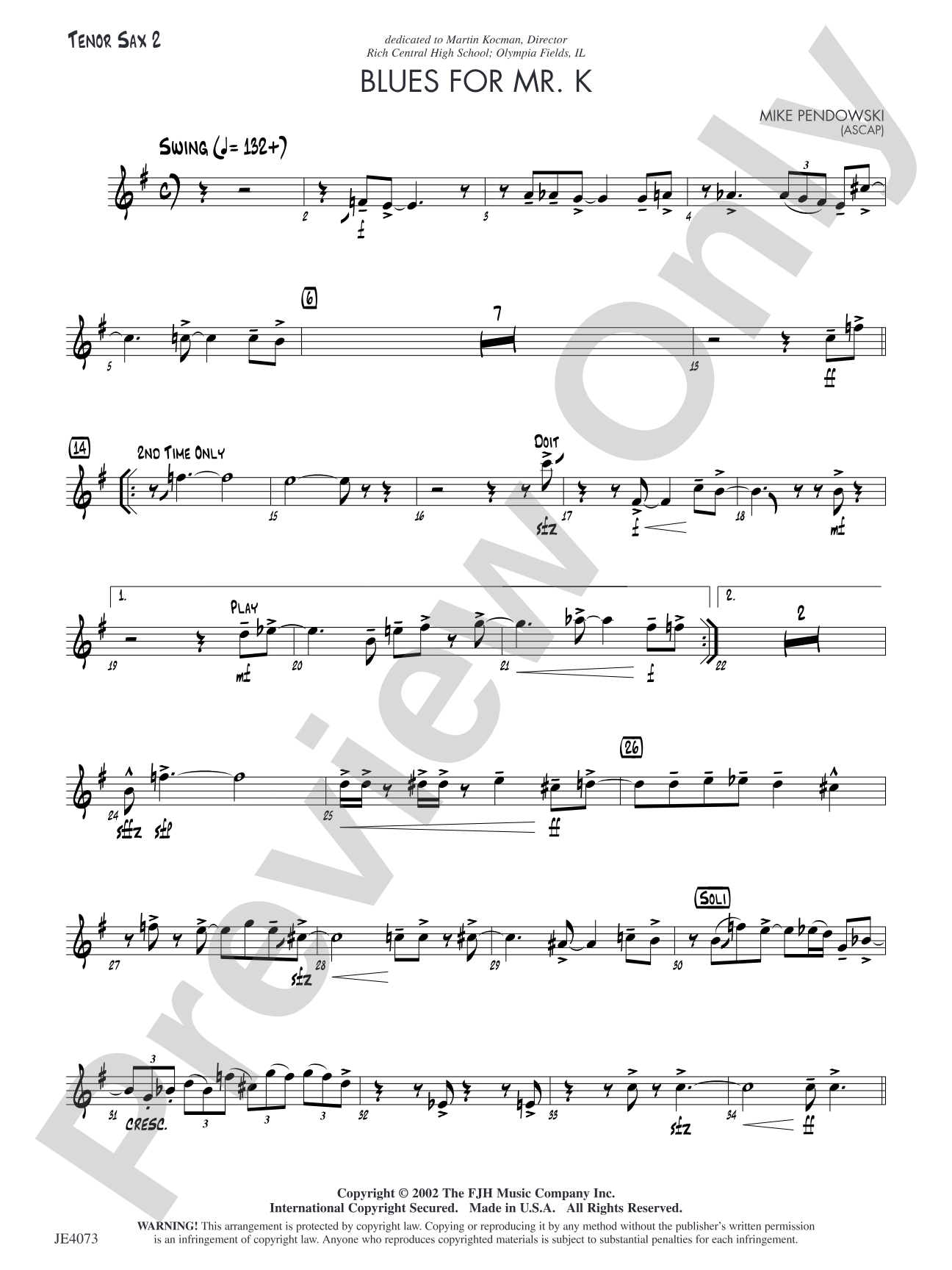 Blues for Mr. K: Tenor Sax 2