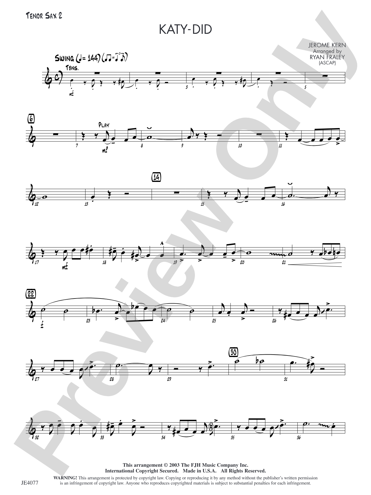 Katy-Did: Optional Tenor Sax 2
