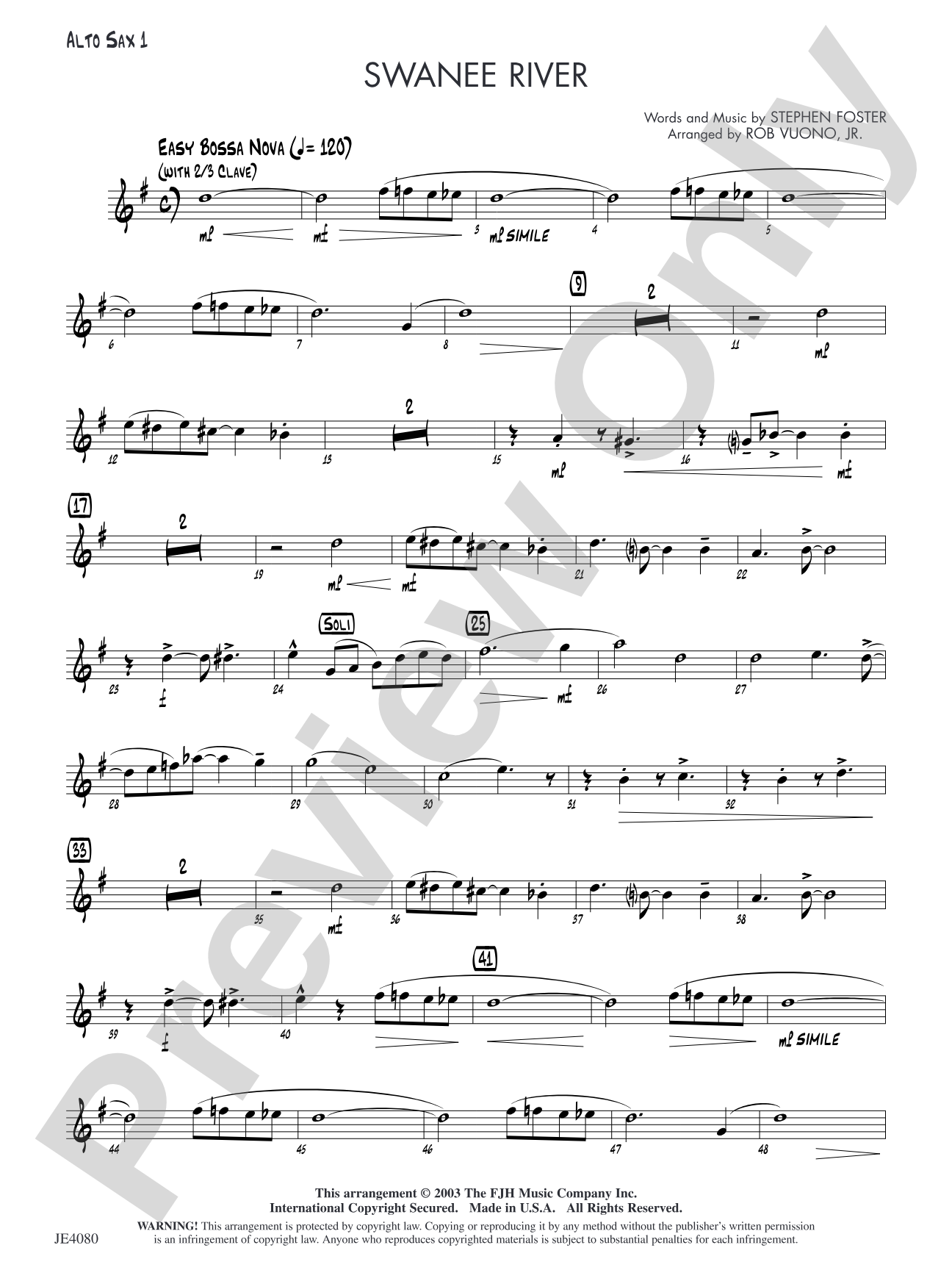 Swanee River: Alto Sax 1