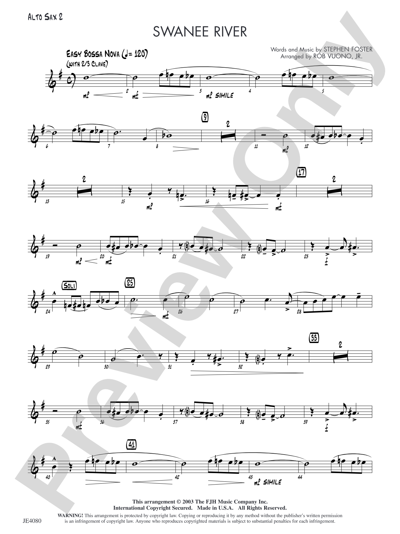 Swanee River: Alto Sax 2
