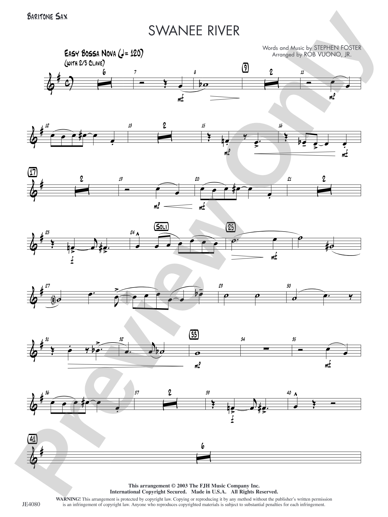 Swanee River: Optional Baritone Sax