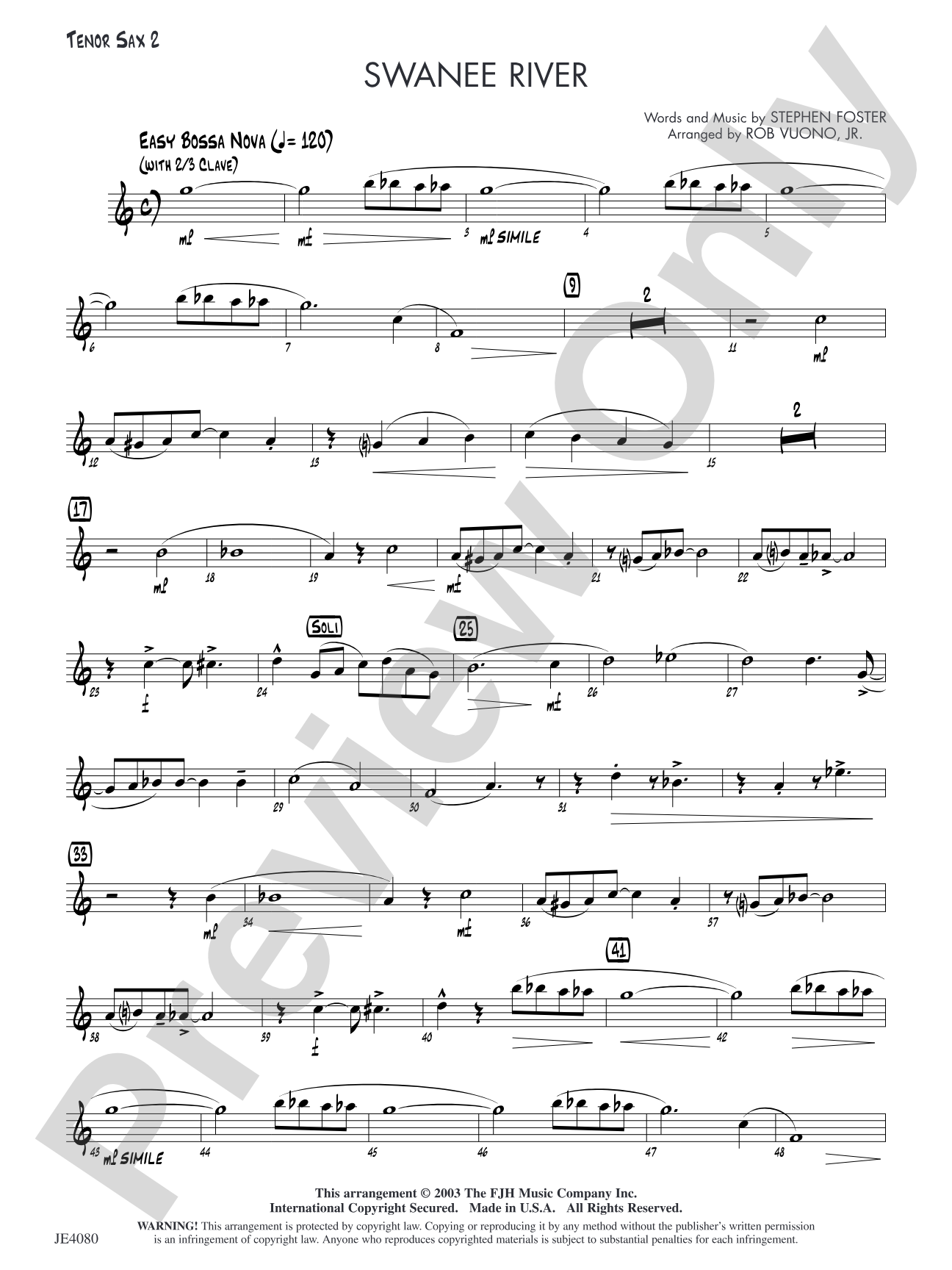Swanee River: Optional Tenor Sax 2