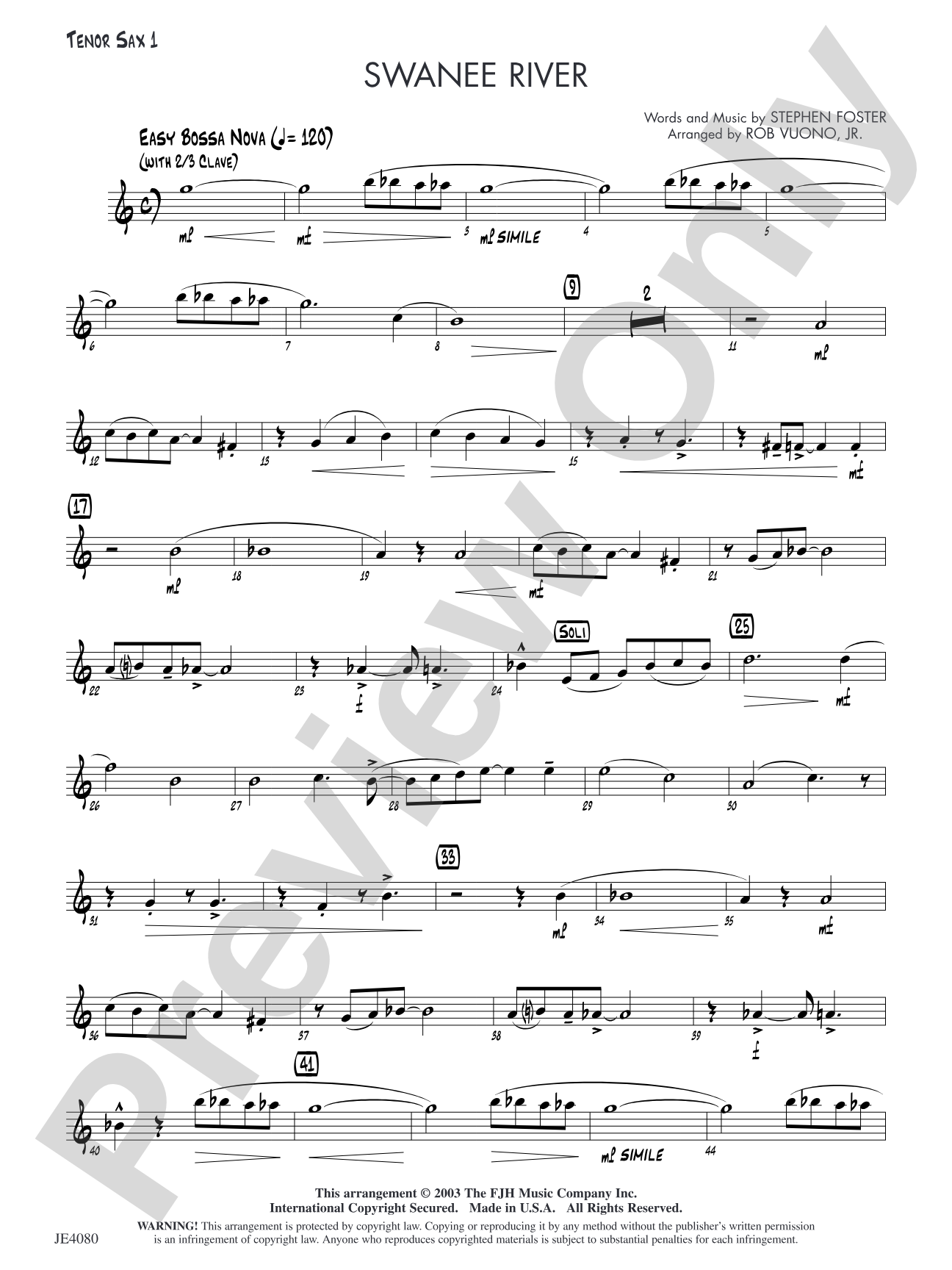 Swanee River: Tenor Sax 1