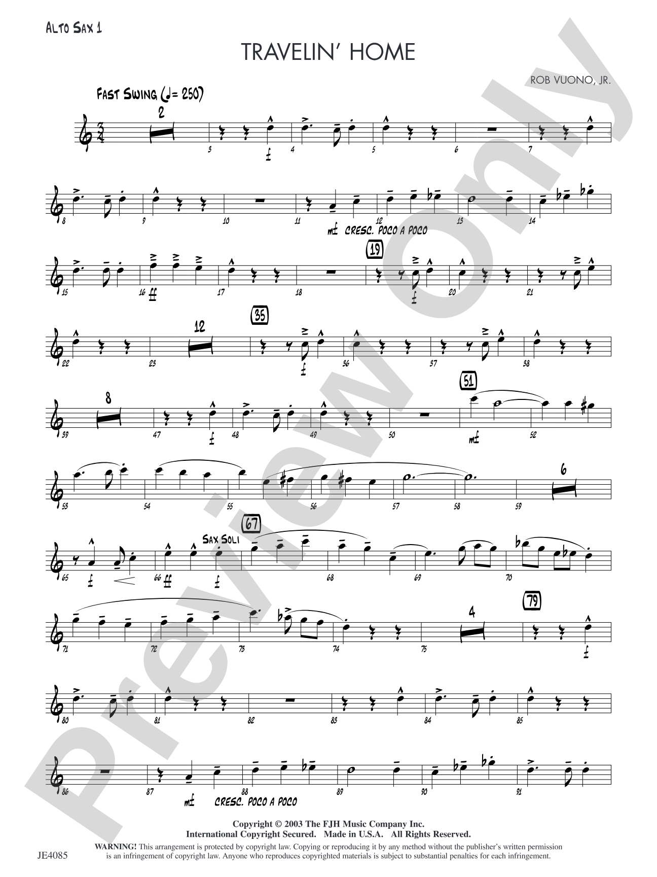 Travelin' Home: Alto Sax 1