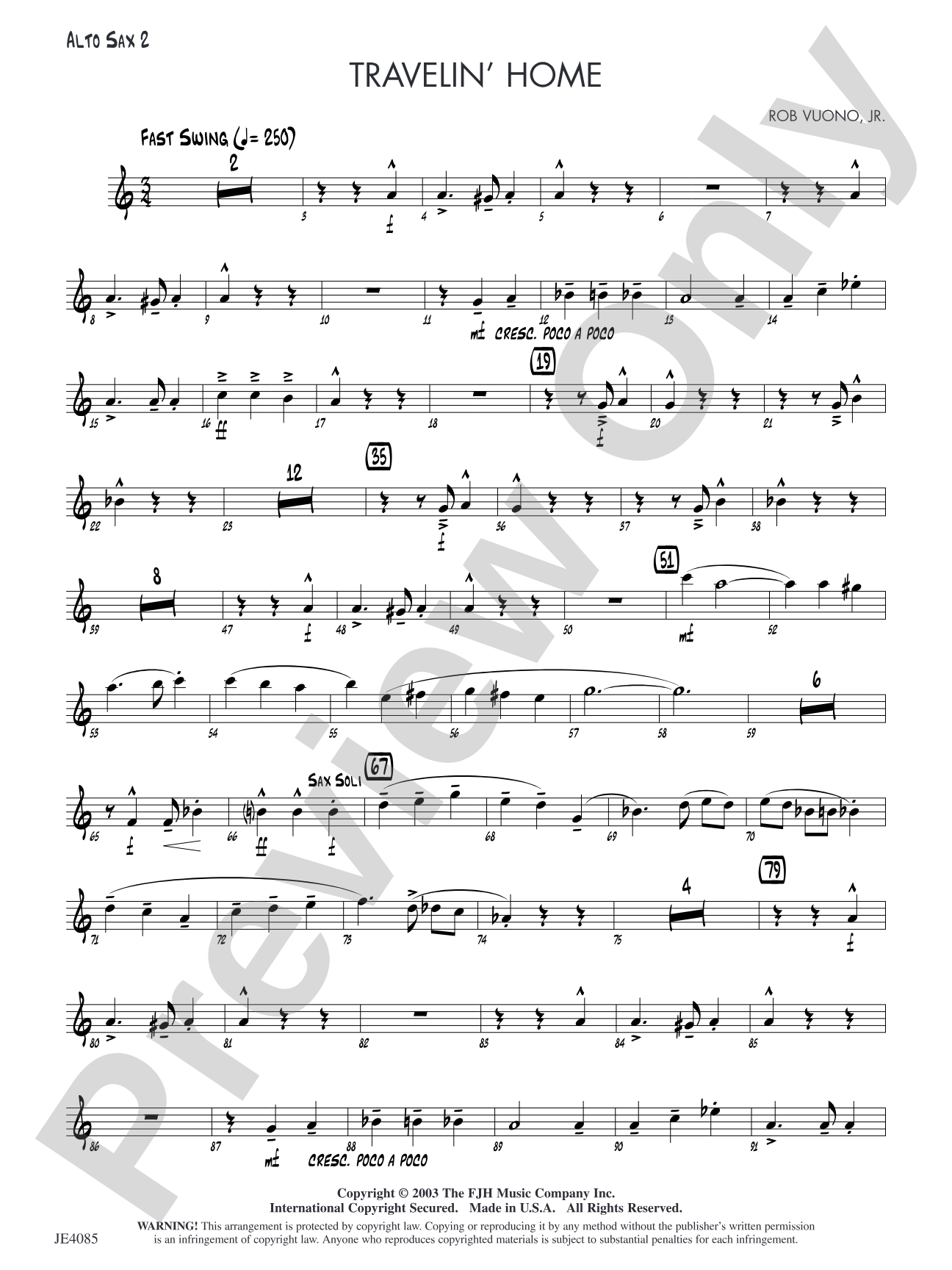 Travelin' Home: Alto Sax 2