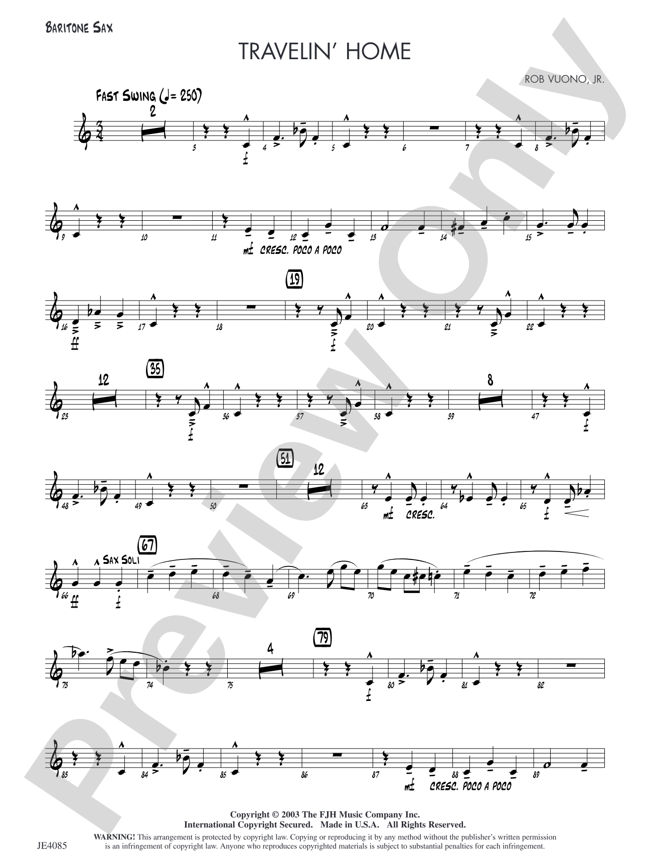 Travelin' Home: Baritone Sax
