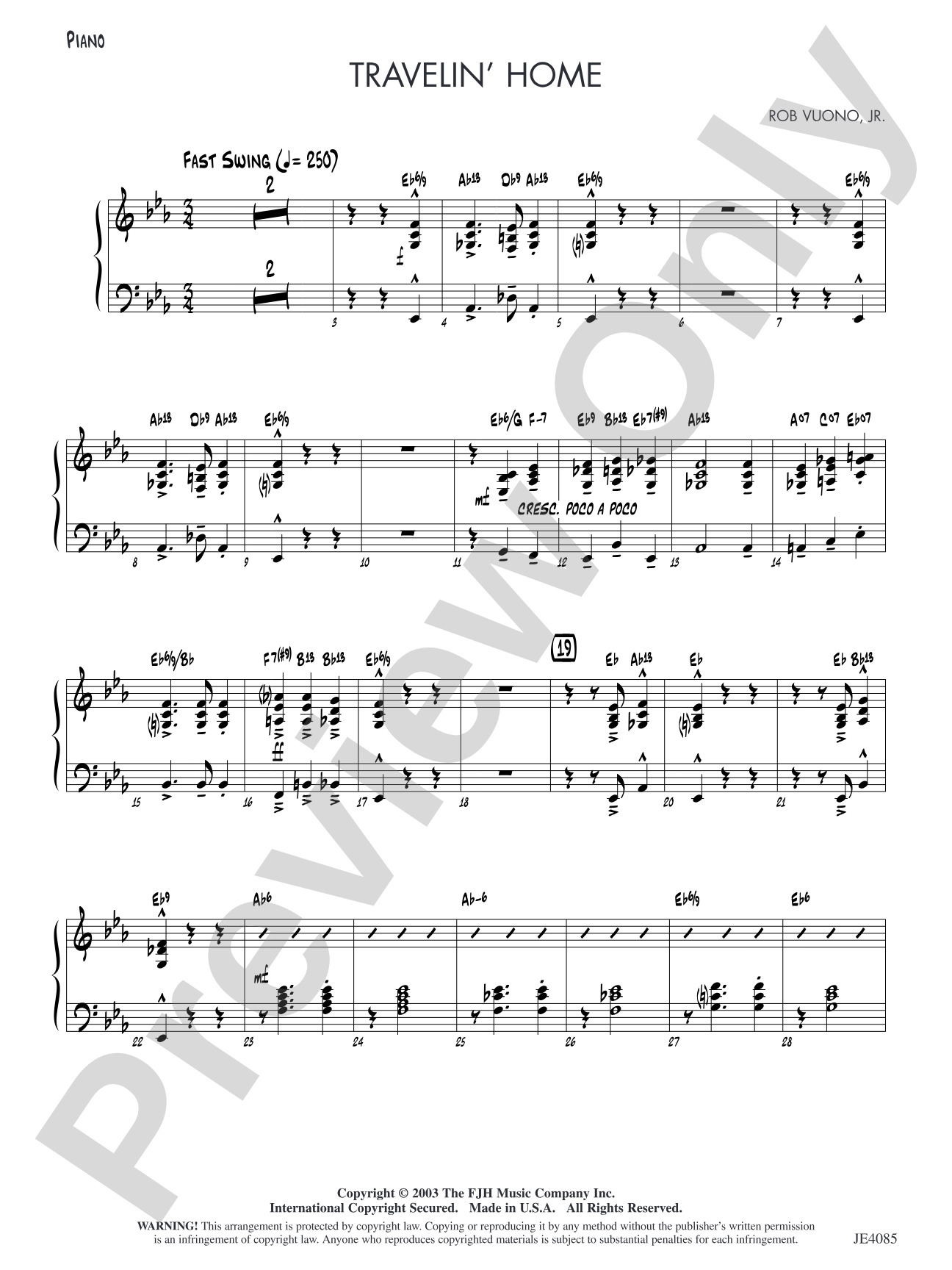 Travelin' Home: Piano