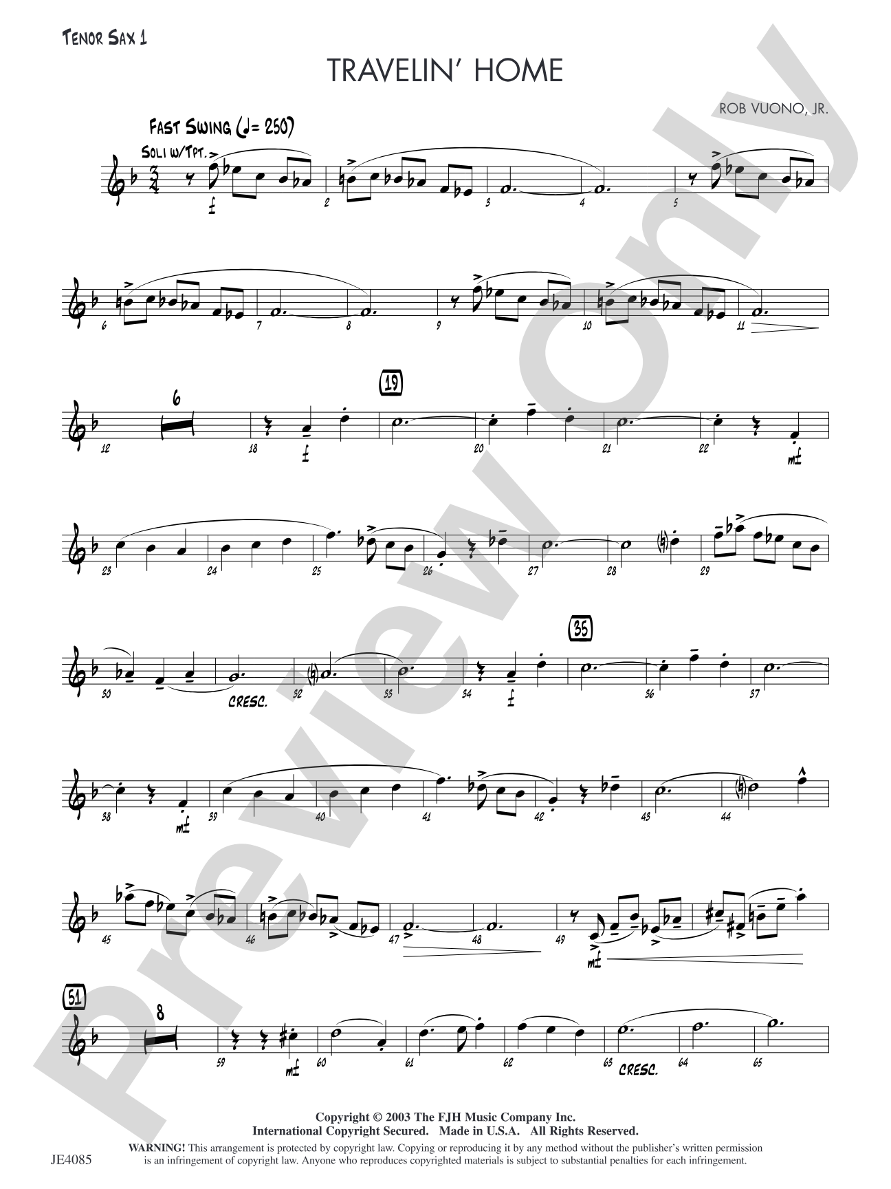 Travelin' Home: Tenor Sax 1