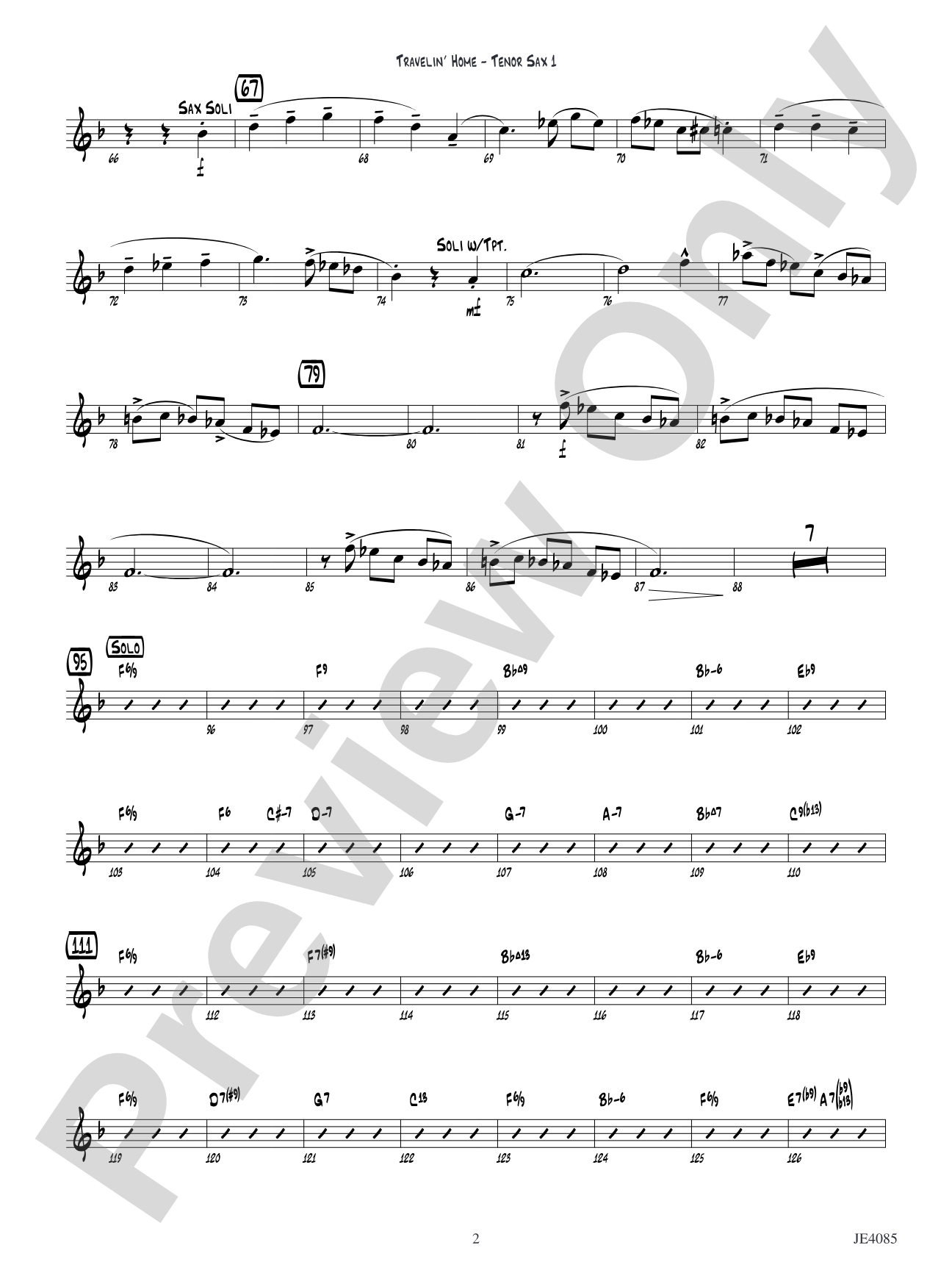 Travelin' Home: Tenor Sax 1