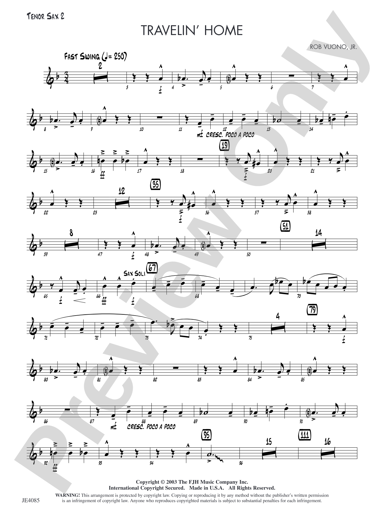Travelin' Home: Tenor Sax 2