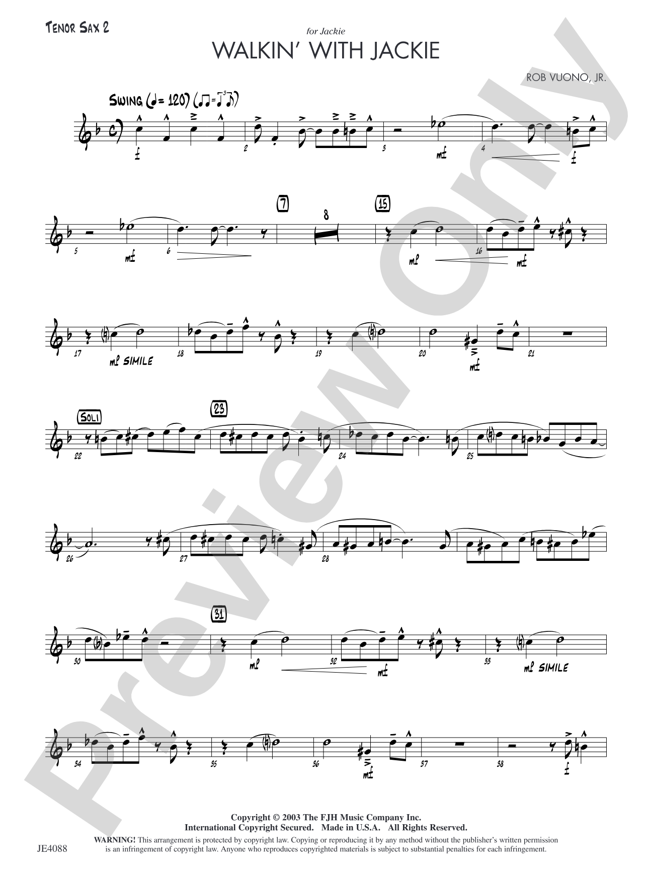 Walkin' with Jackie: Optional Tenor Sax 2