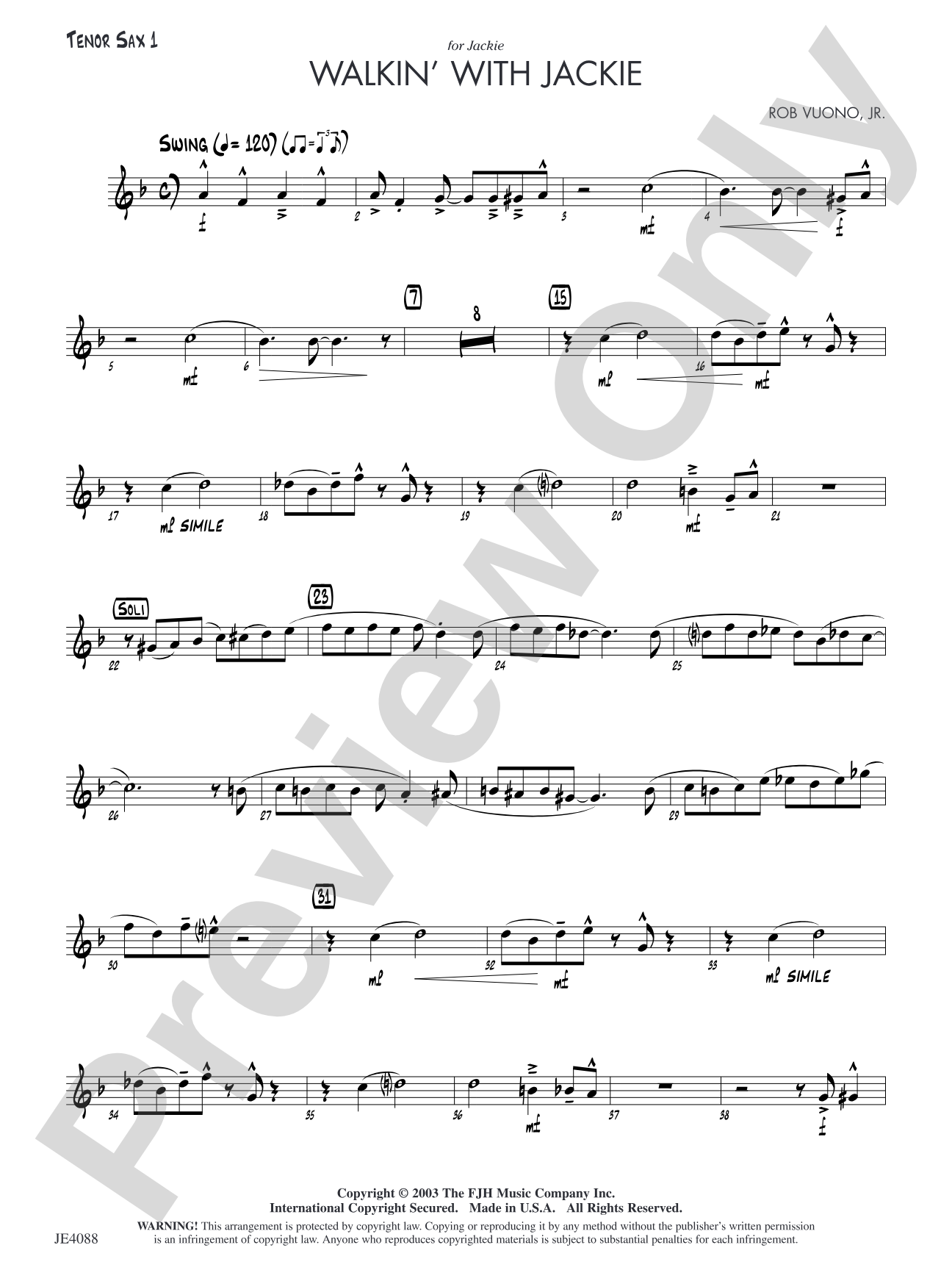 Walkin' with Jackie: Tenor Sax 1