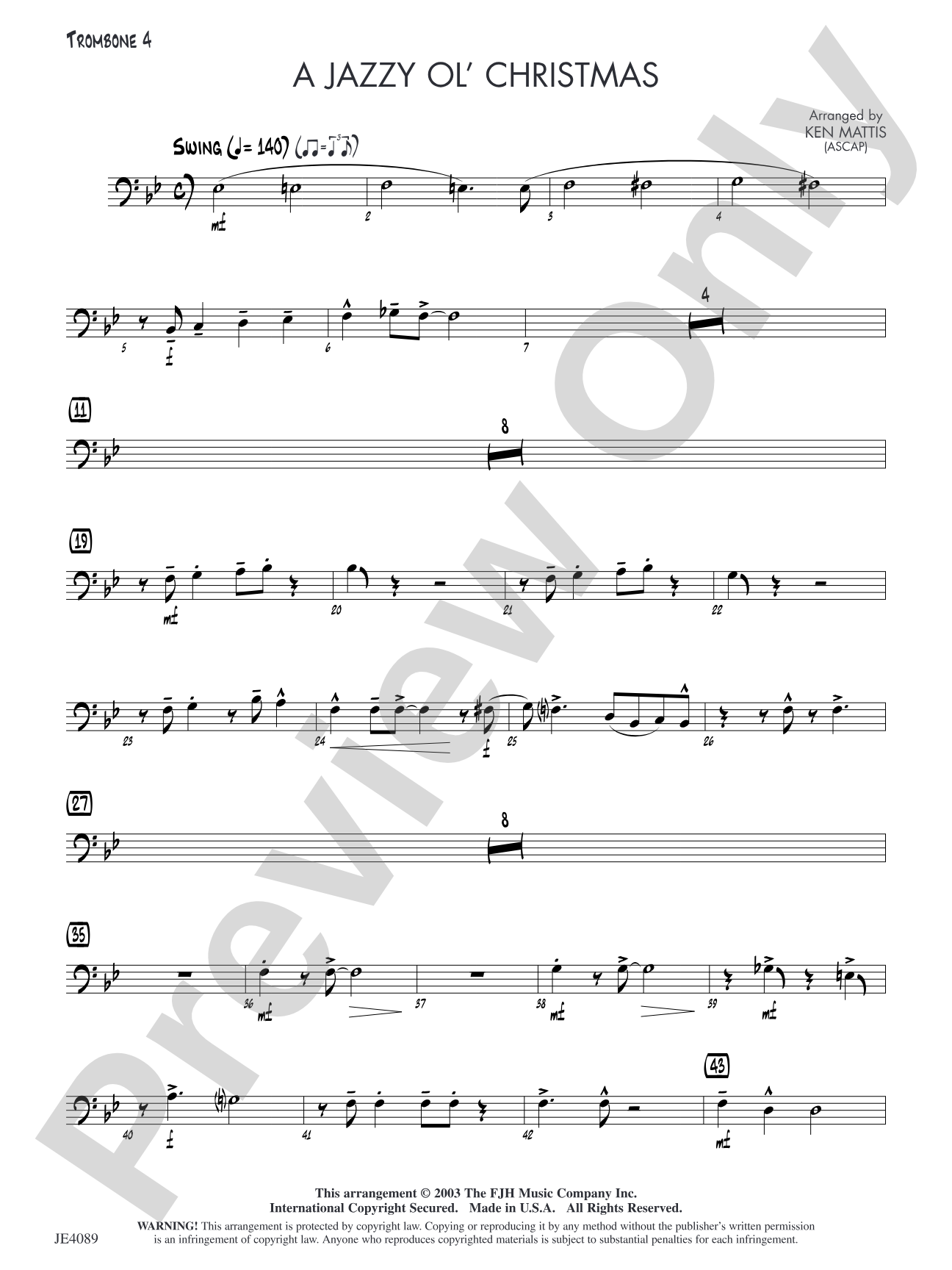 A Jazzy Ol' Christmas: Optional Trombone 4