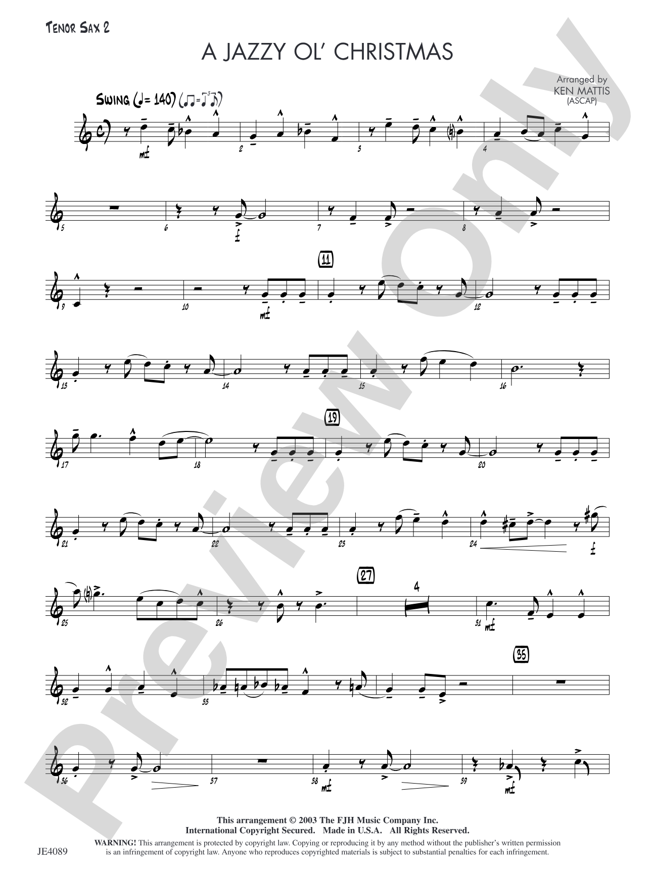 A Jazzy Ol' Christmas: Optional Tenor Sax 2