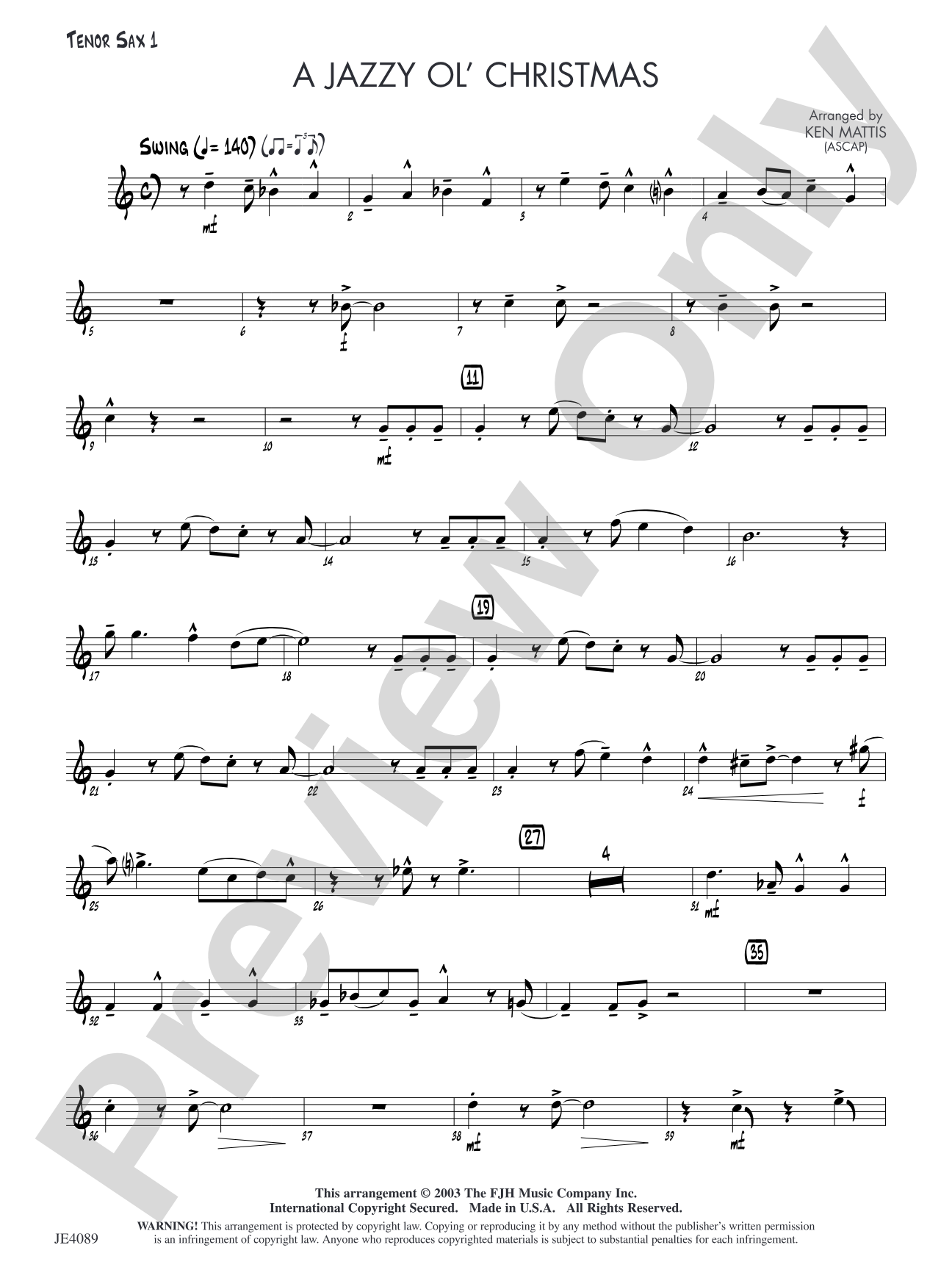 A Jazzy Ol' Christmas: Tenor Sax 1