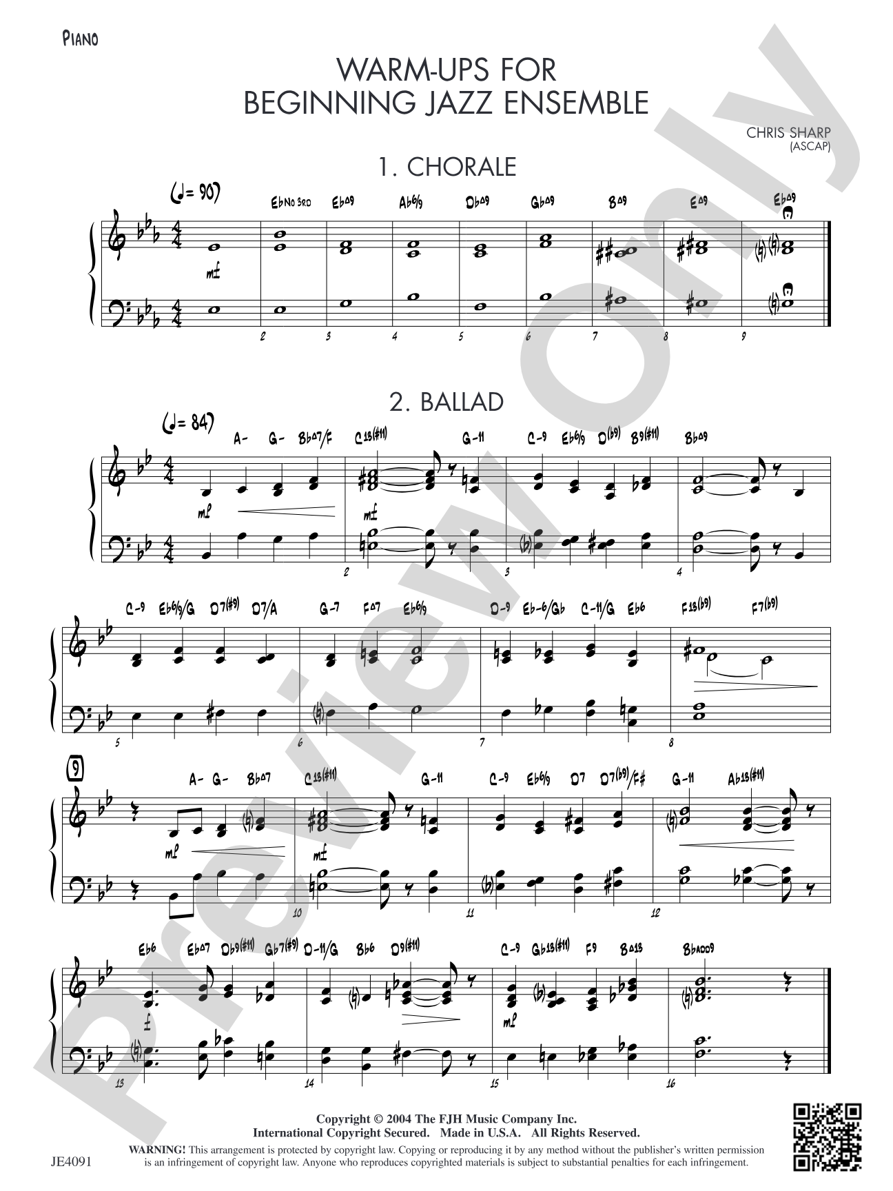 Warm-ups for Beginning Jazz Ensemble: Piano