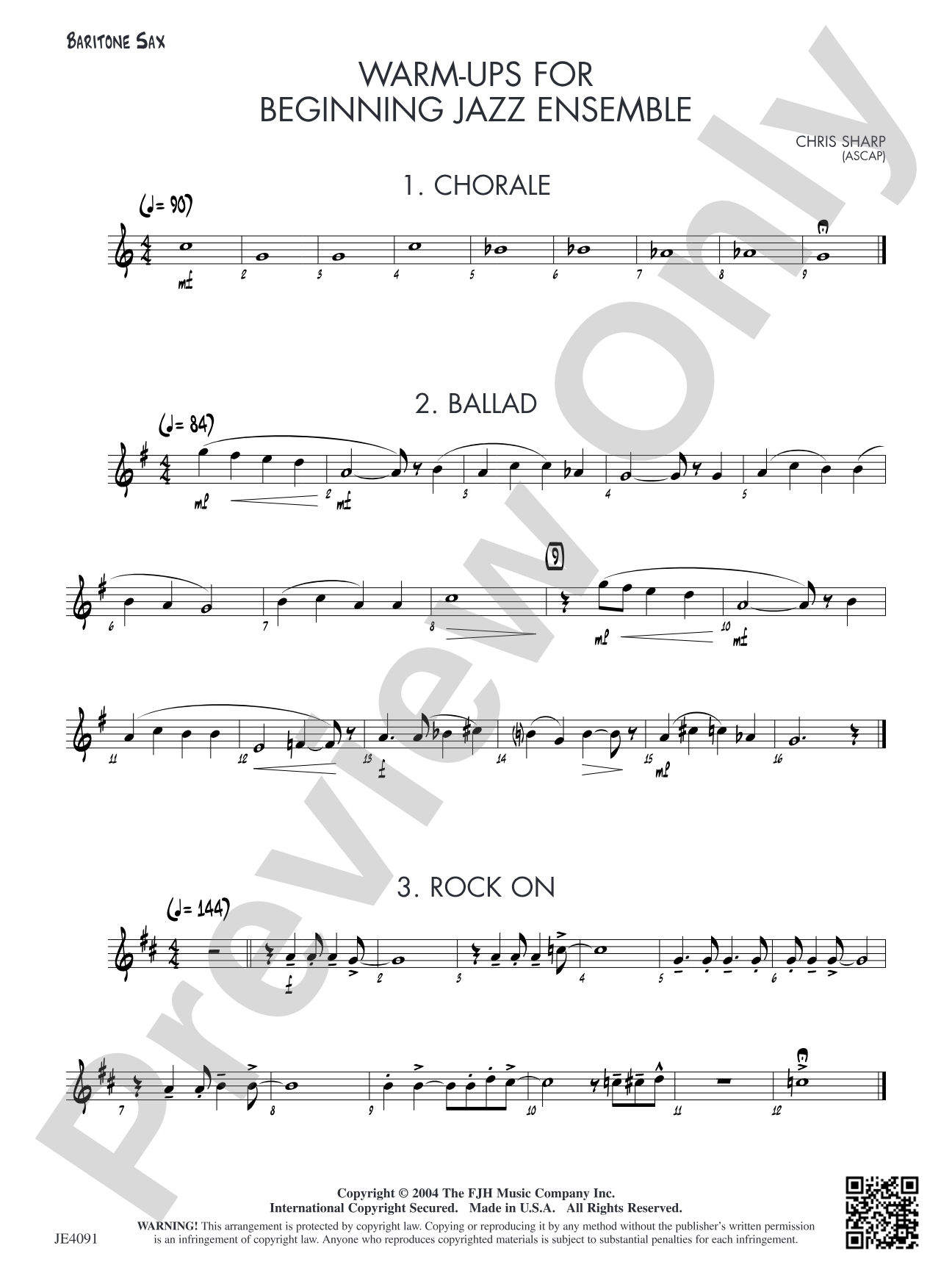 Warm-ups for Beginning Jazz Ensemble: Opt. Baritone Sax