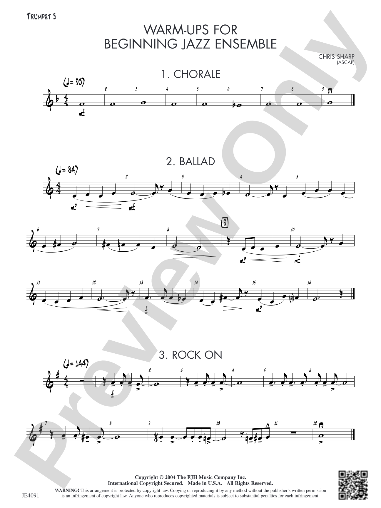 Warm-ups for Beginning Jazz Ensemble: Opt. Trumpet 3