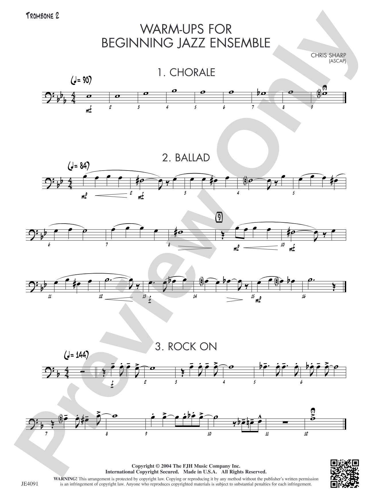 Warm-ups for Beginning Jazz Ensemble: Opt. Trombone 2