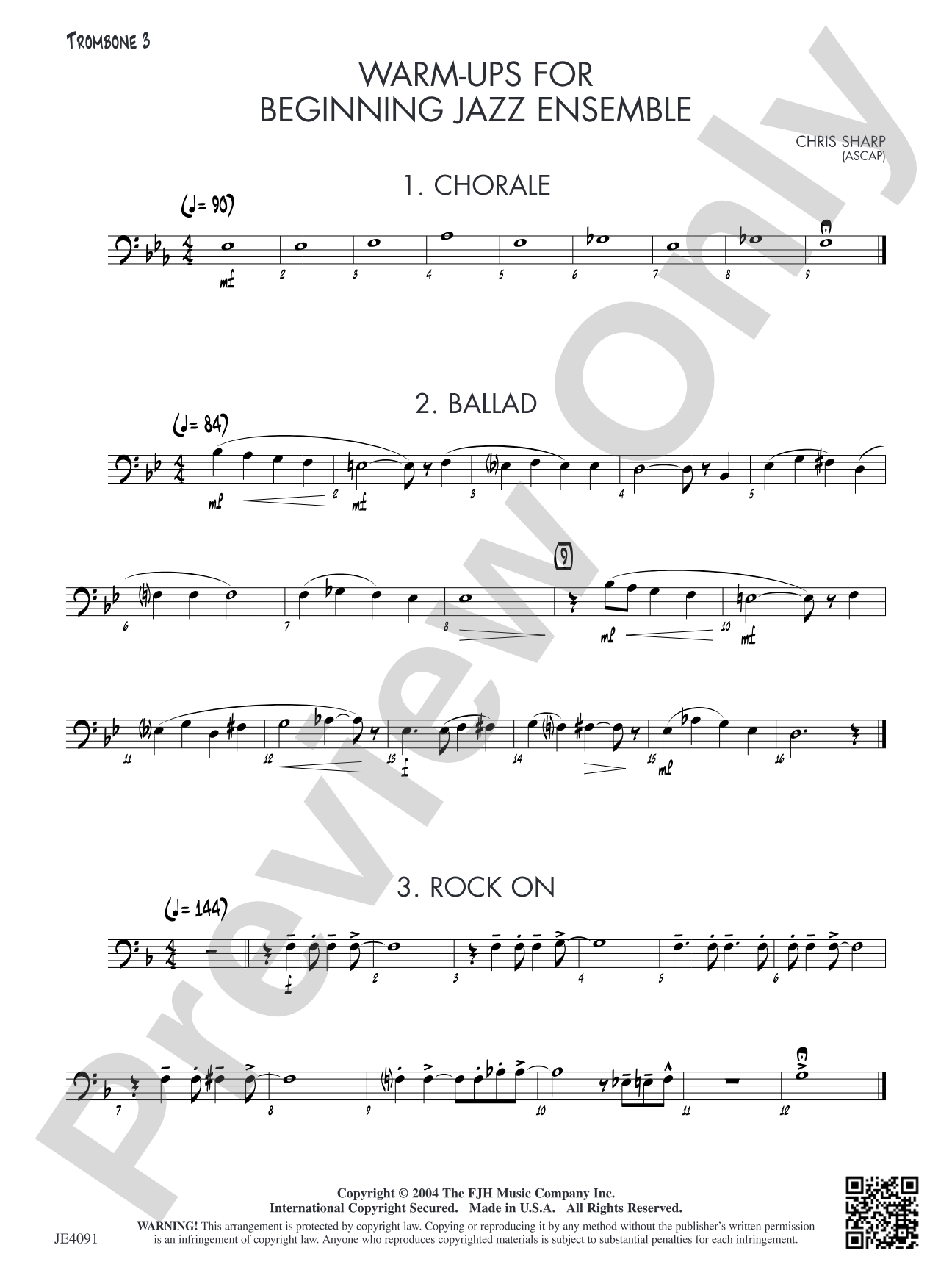 Warm-ups for Beginning Jazz Ensemble: Opt. Trombone 3