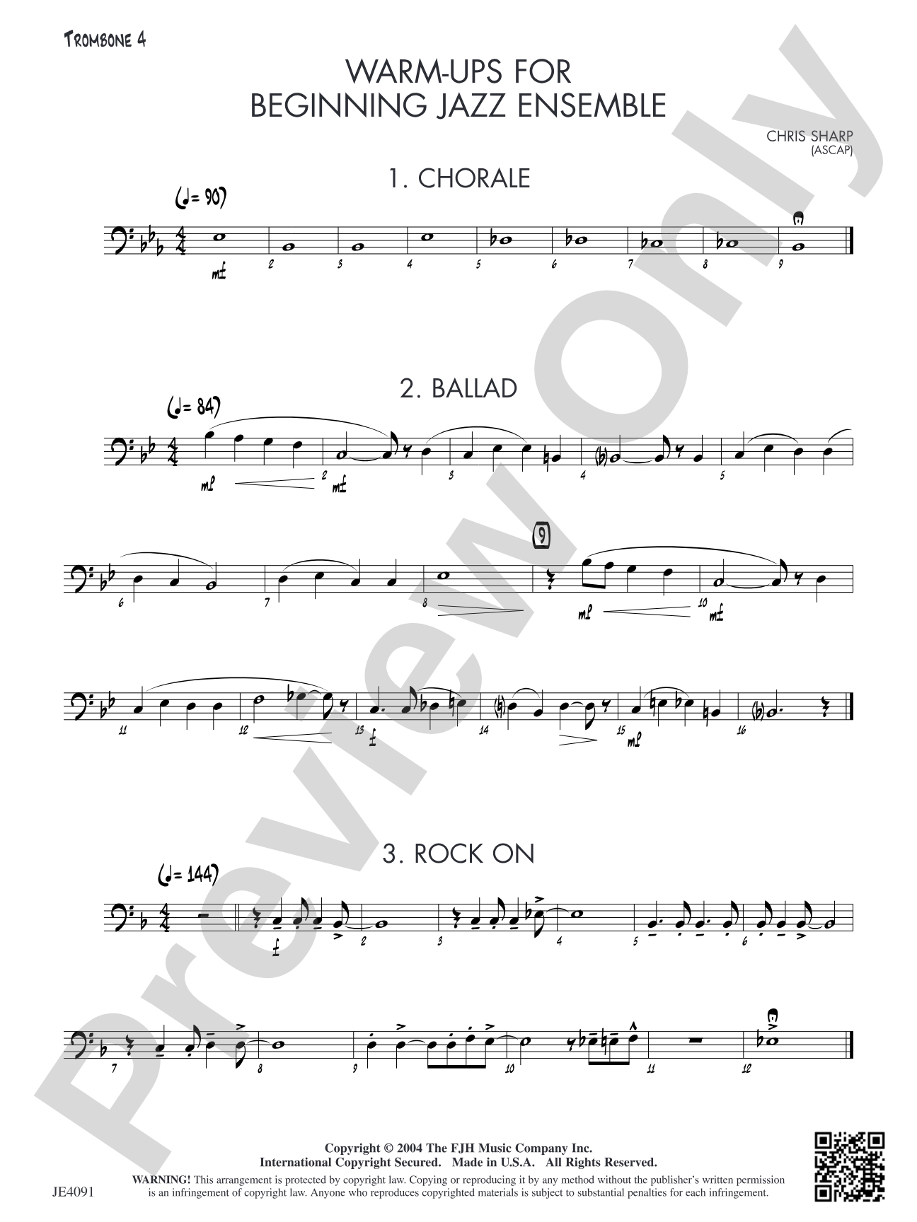 Warm-ups for Beginning Jazz Ensemble: Opt. Trombone 4