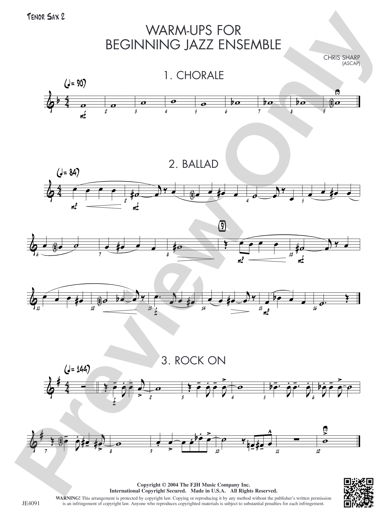 Warm-ups for Beginning Jazz Ensemble: Opt. Tenor Sax 2