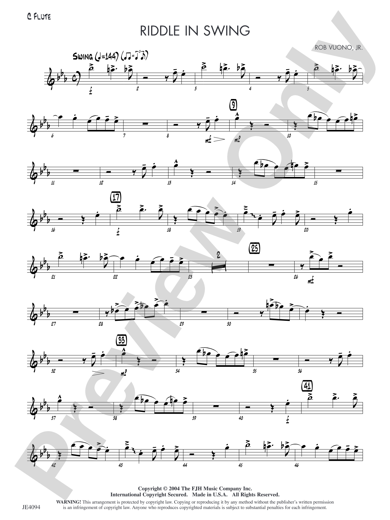 Riddle in Swing: C Flute (Alternate Part)