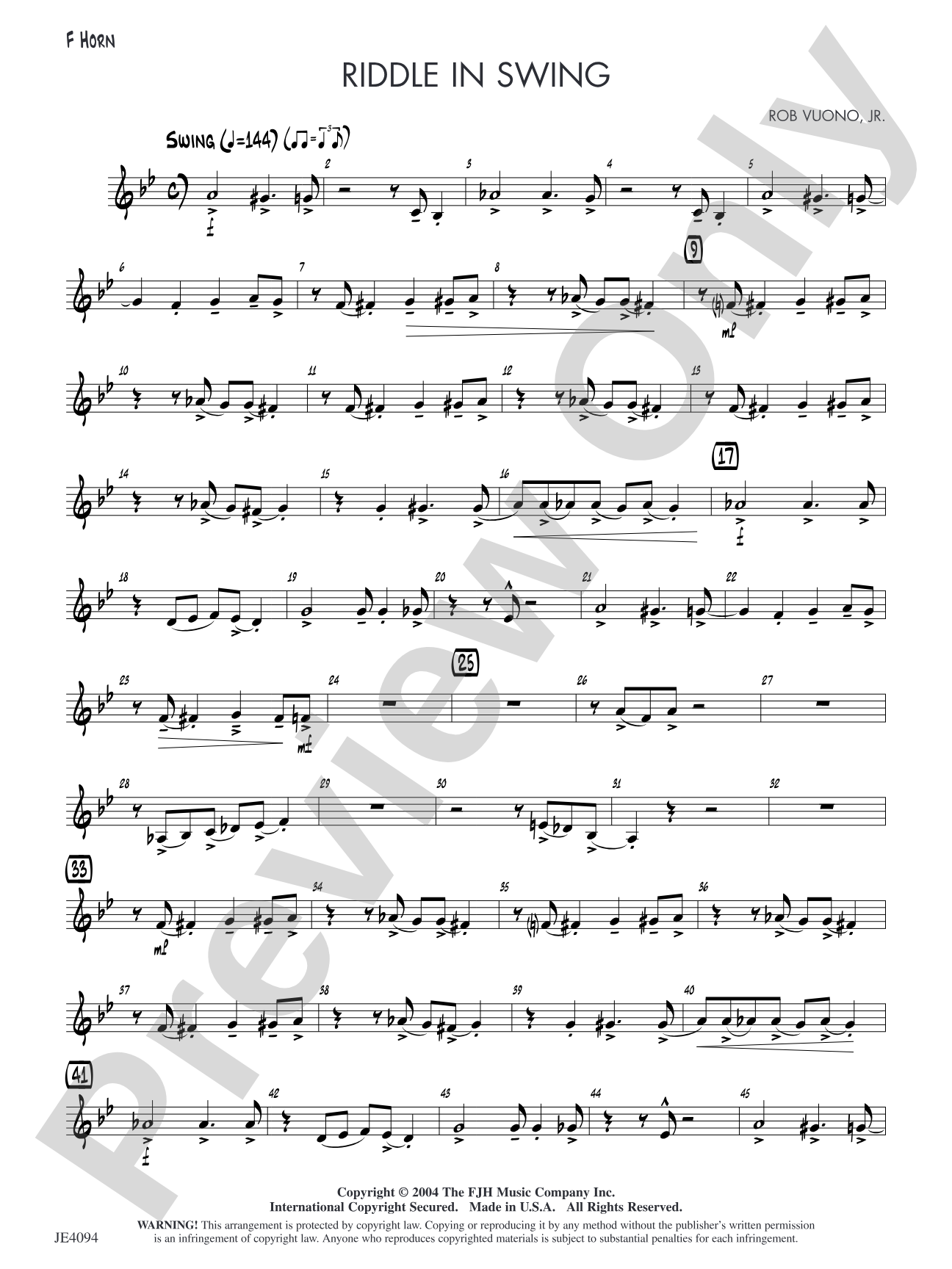 Riddle in Swing: F Horn (Alternate Part)