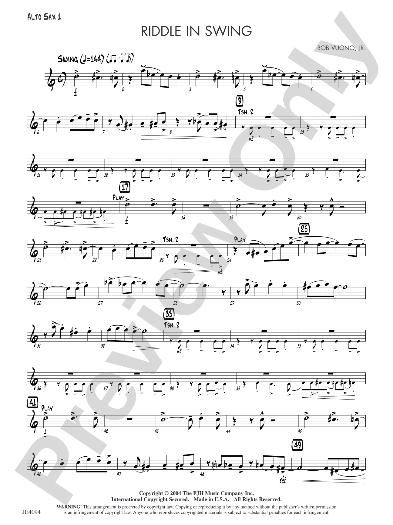 Riddle in Swing: Alto Sax 1