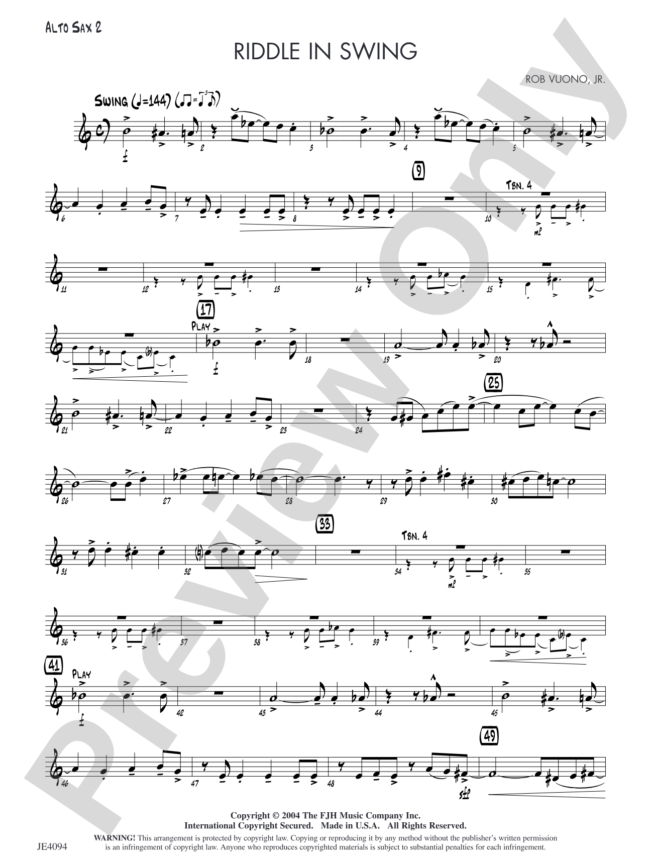 Riddle in Swing: Alto Sax 2