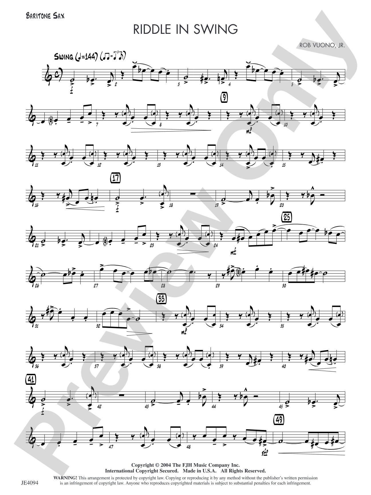 Riddle in Swing: Opt. Baritone Sax