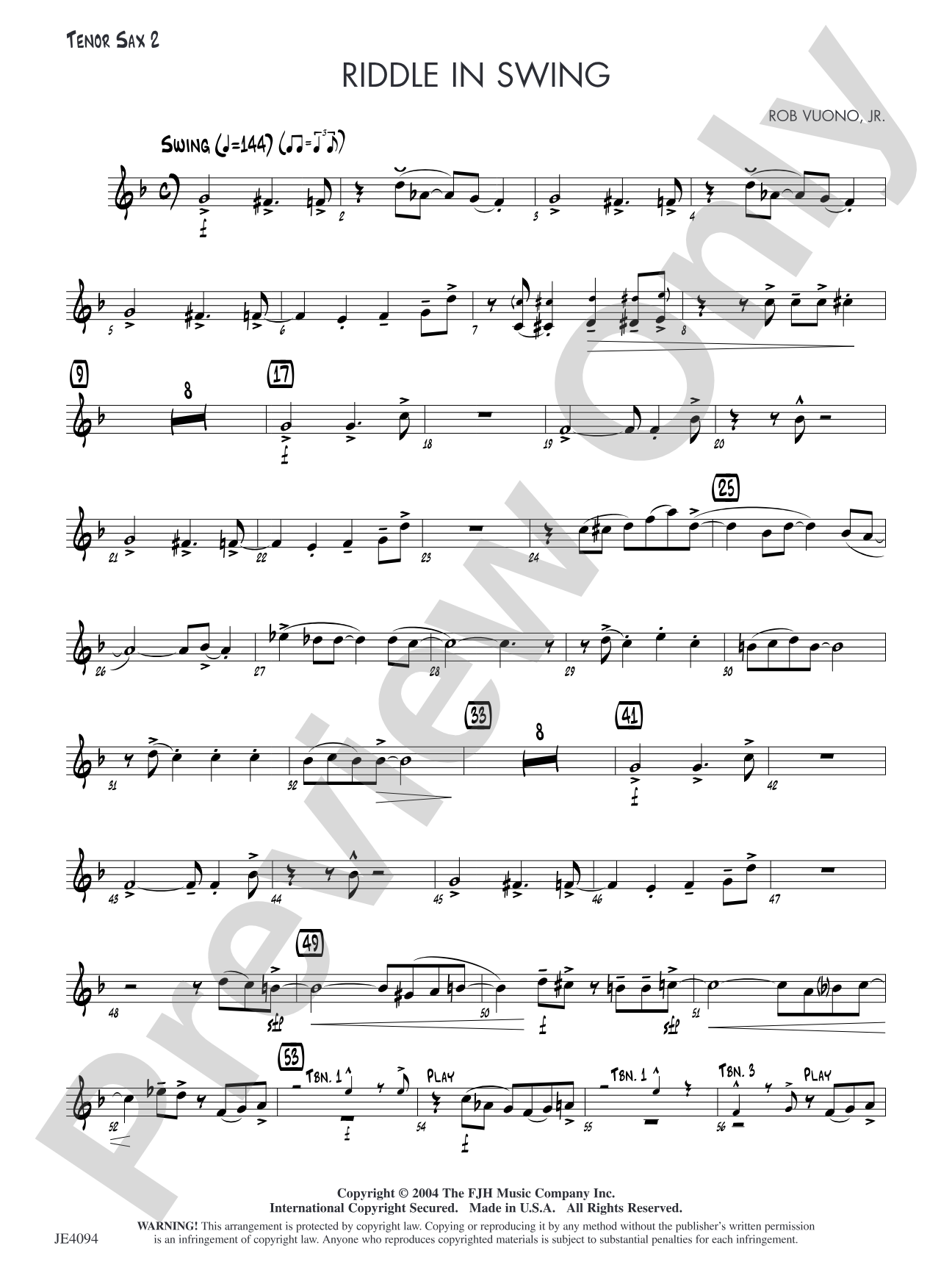 Riddle in Swing: Opt. Tenor Sax 2
