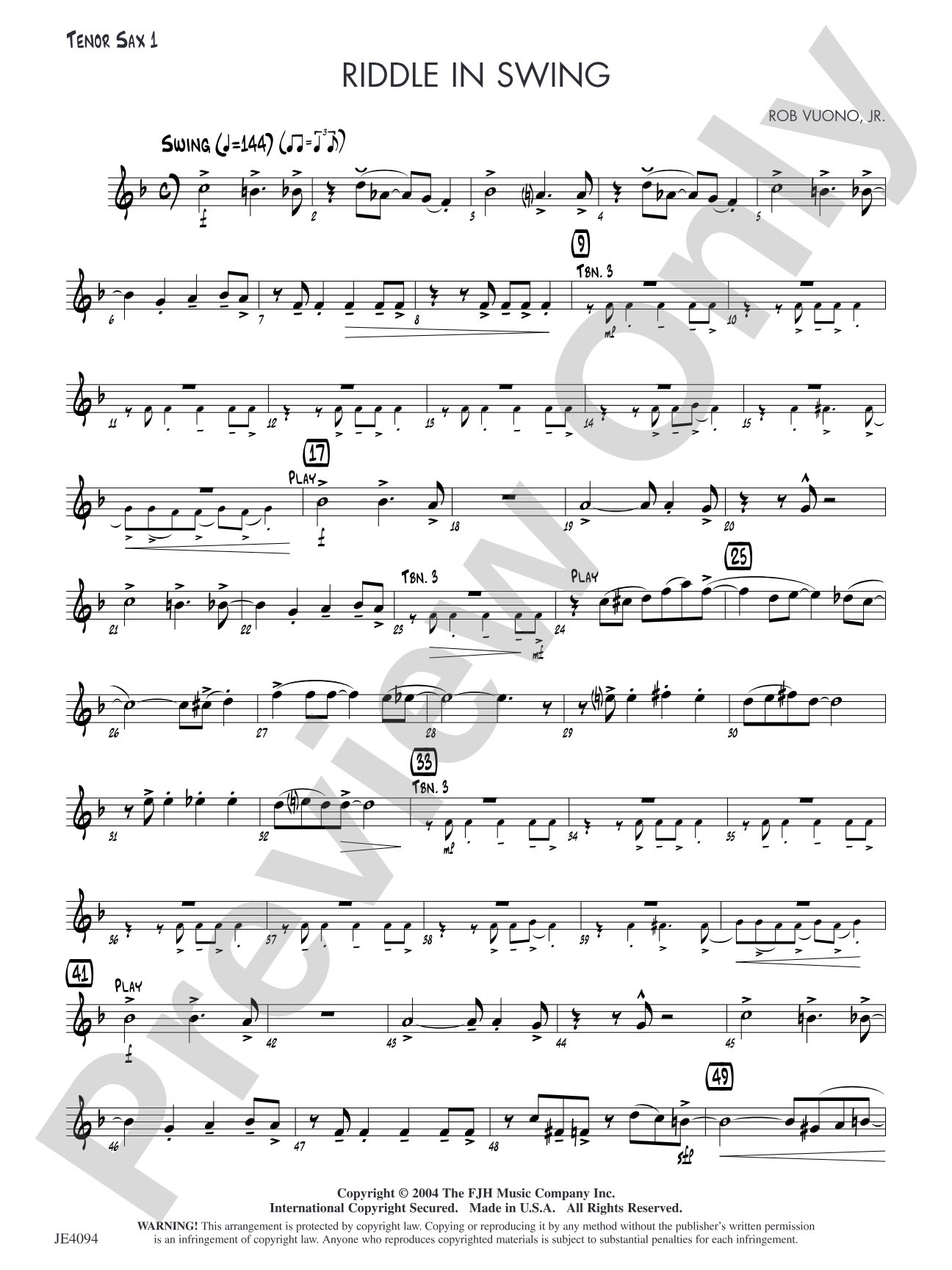 Riddle in Swing: Tenor Sax 1