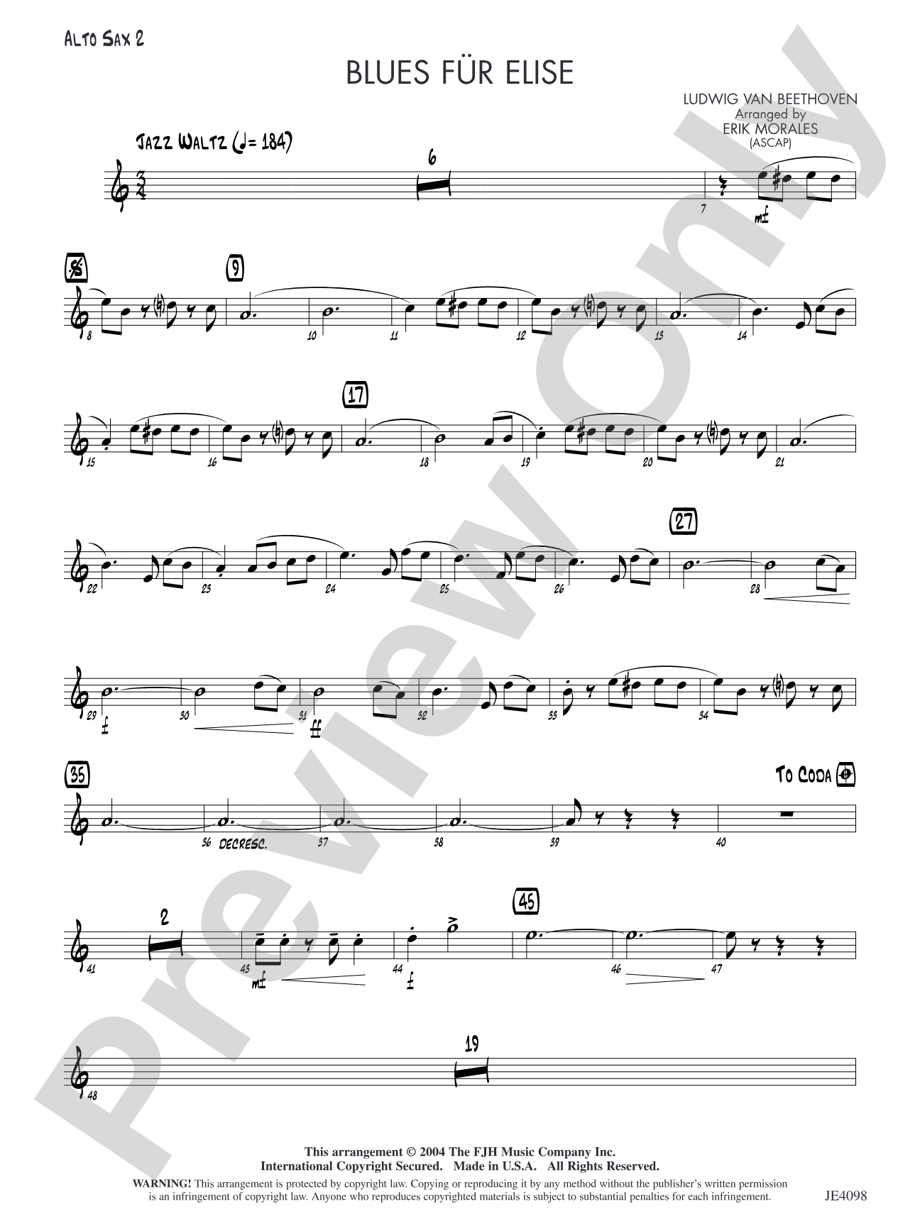 Blues für Elise: Alto Sax 2