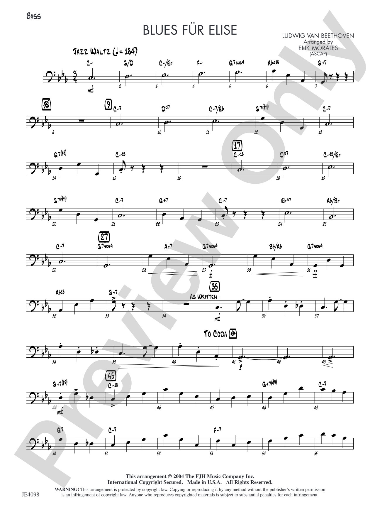 Blues für Elise: Bass