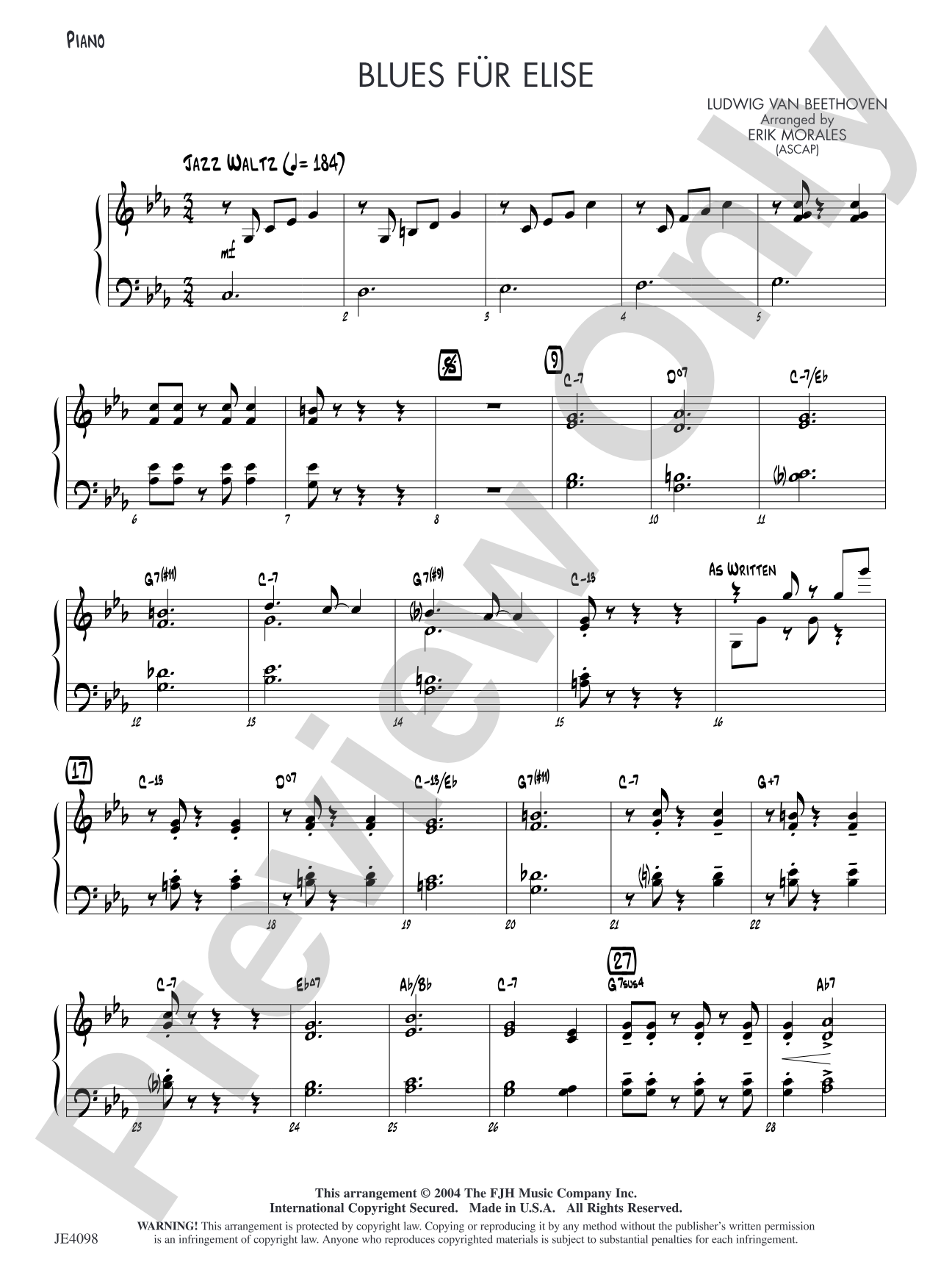 Blues für Elise: Piano