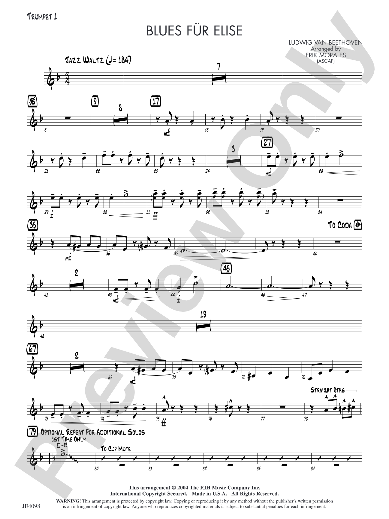 Blues für Elise: Trumpet 1
