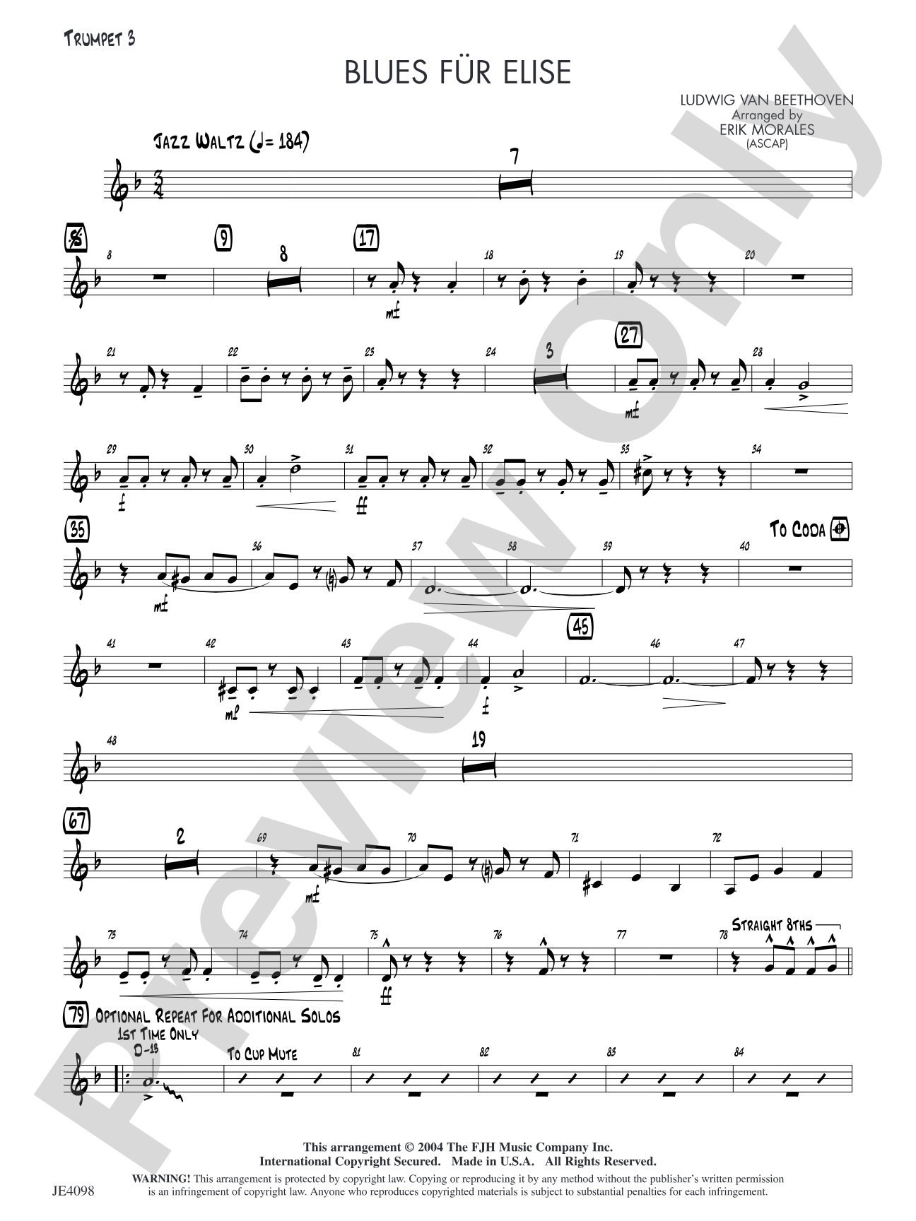 Blues für Elise: Trumpet 3