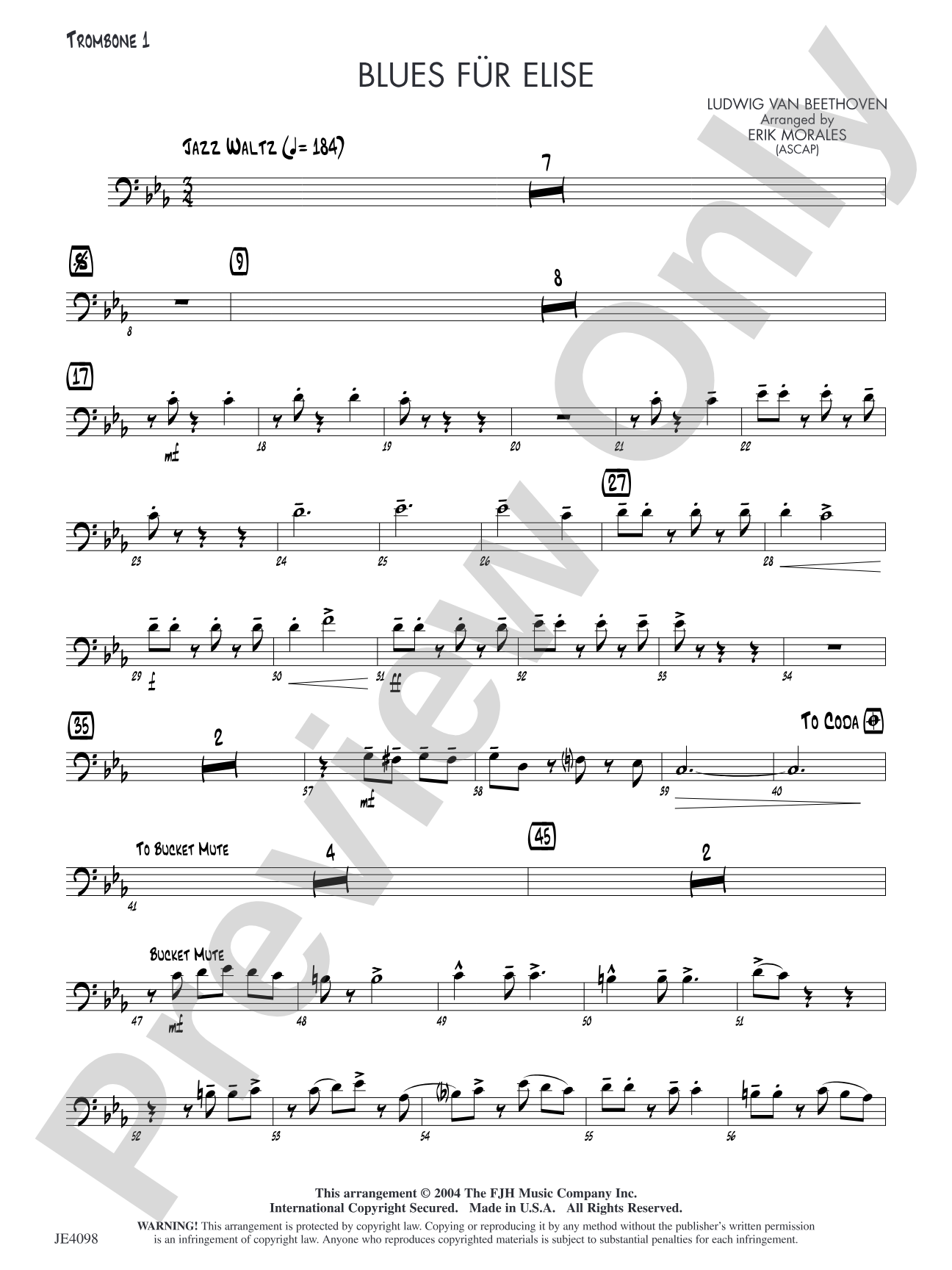 Blues für Elise: Trombone 1